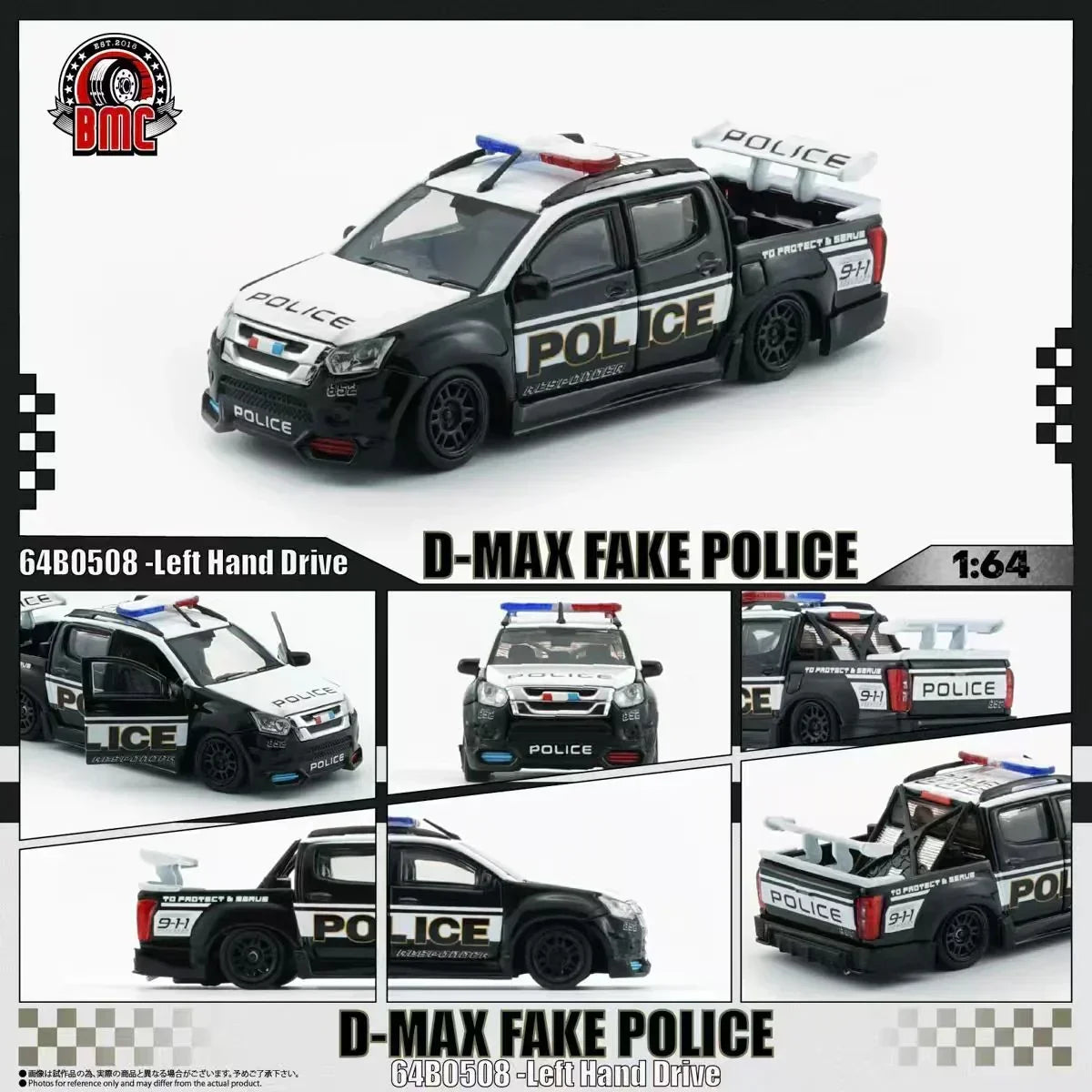 Premium scale diecast model car – *PRE-ORDER* Isuzu D-Max 2018 - Low Rider Fake POLICE (Canada), 1:64 Scale Collectible