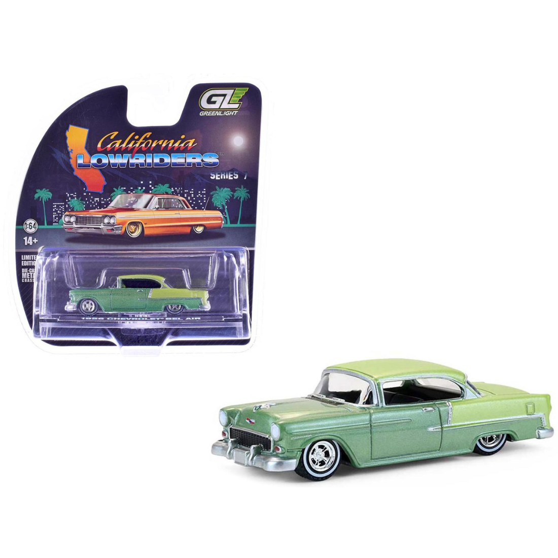 *PRE-ORDER* Chevrolet Bel Air Lowrider Laurel Green Metallic and Crocus Yellow Two-Tone with Green Interior 1956, 1:64 Scale