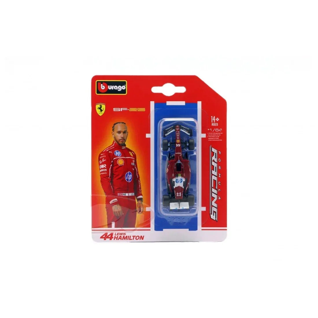 F1 Ferrari SF-25 Formula 1 Car (Lewis Hamilton) #44, 1:64 Scale (Maroon) Blister