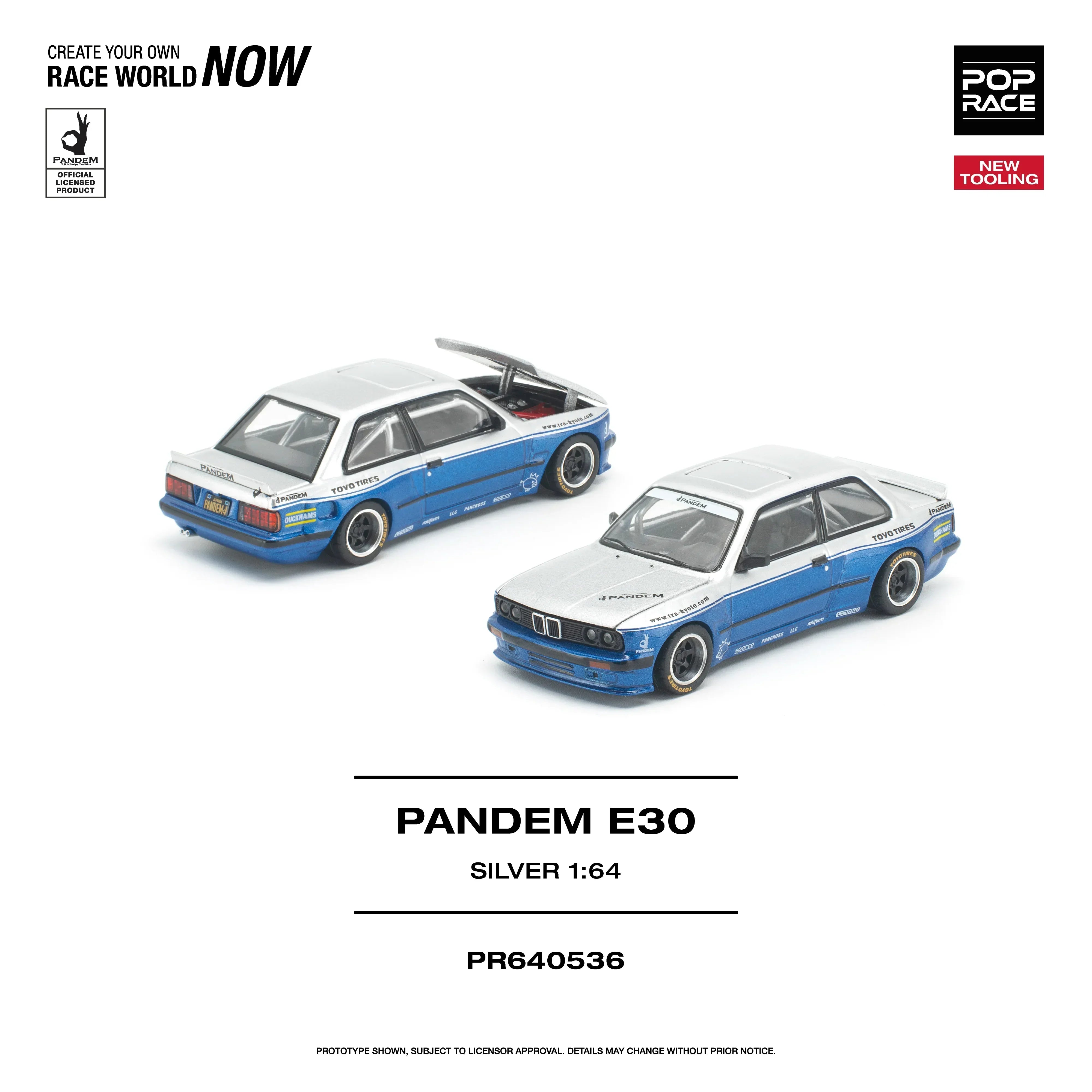 Premium scale diecast model car – *PRE-ORDER* Pandem E30 Opening Engine Hood, 1:64 Scale (Silver) Collectible