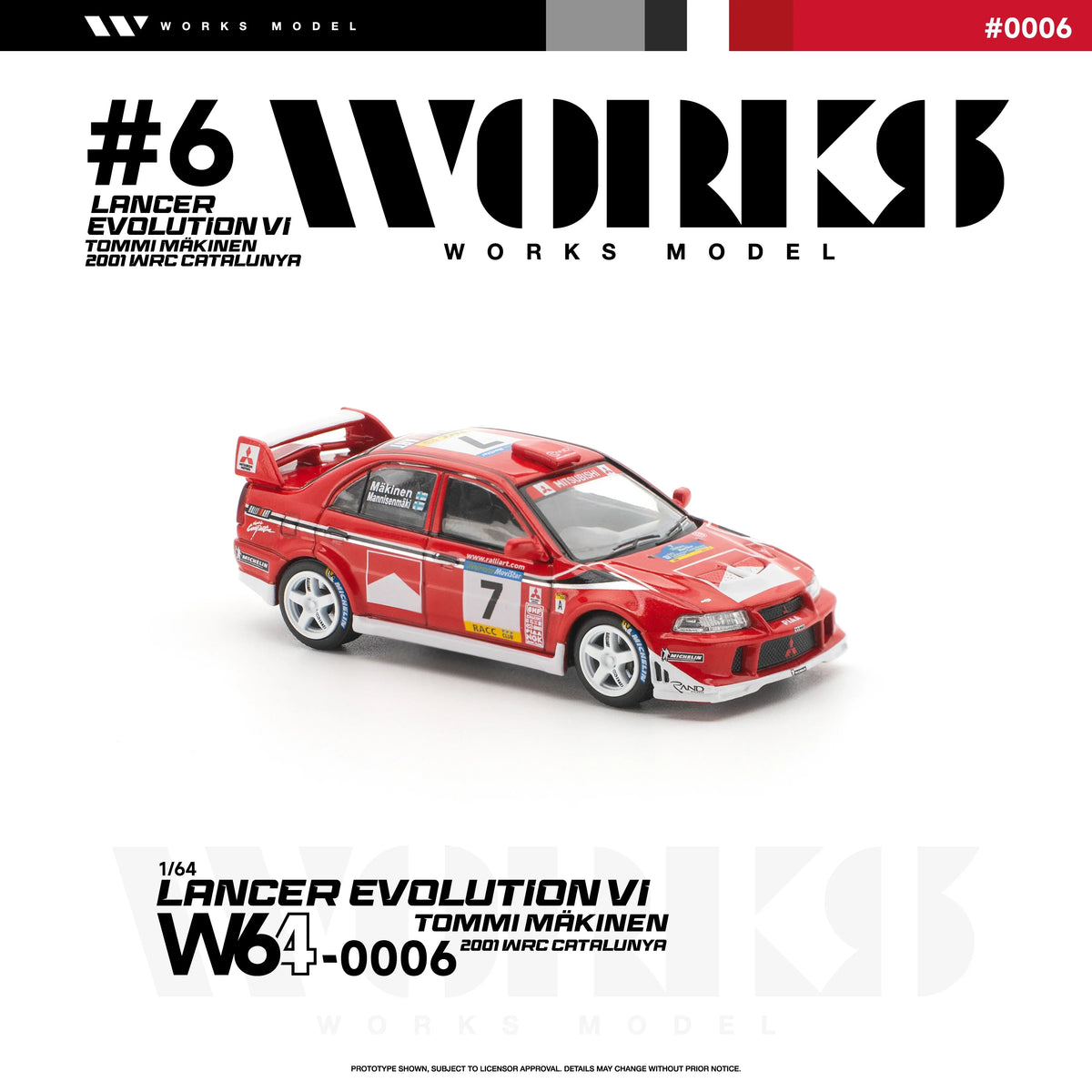 Premium scale diecast model car – *PRE-ORDER* Mitsubishi Lancer Evolution Vi Tommi Makinen 2001 WRC Catalunya, 1:64 Scale Collectible