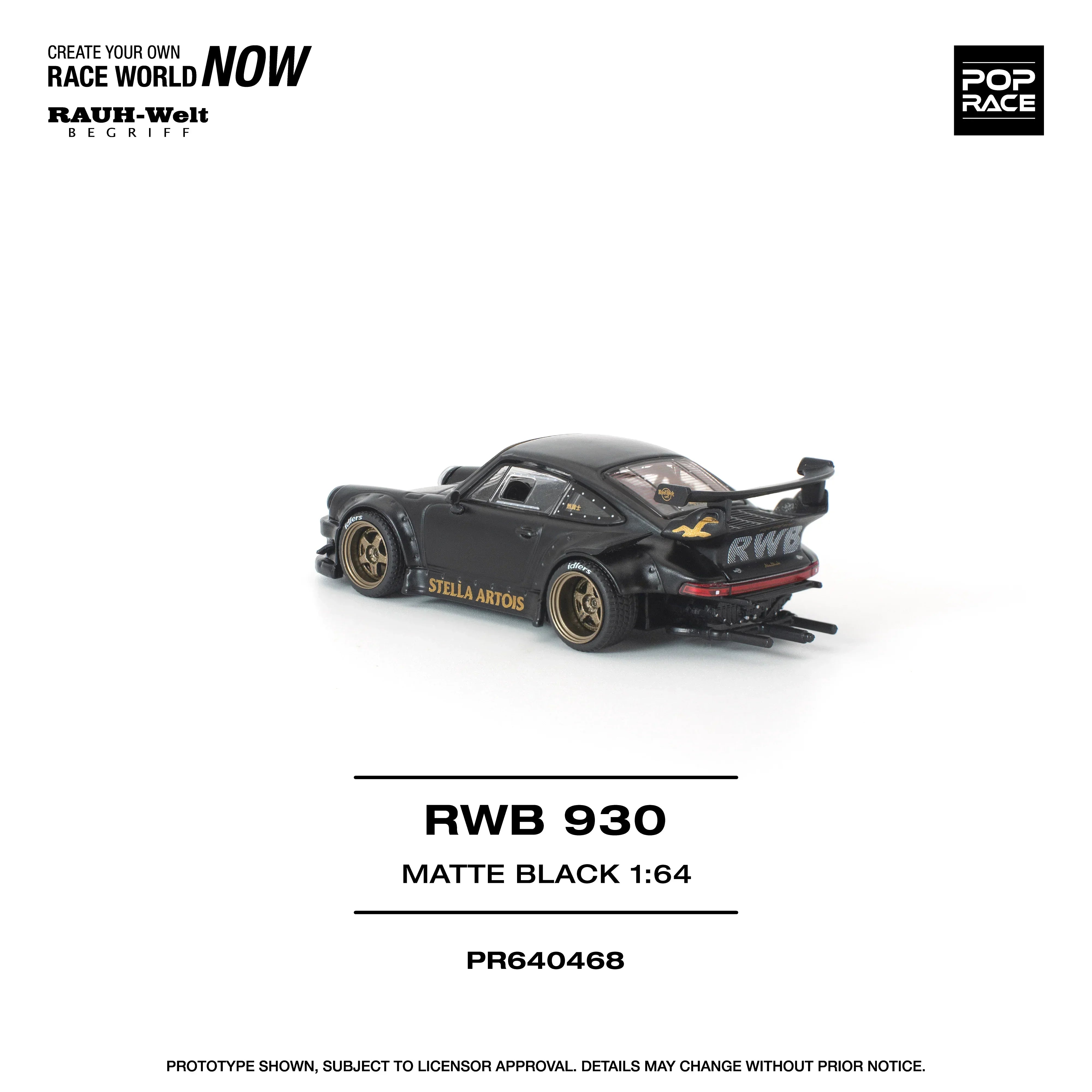 Premium scale diecast model car – *PRE-ORDER* RWB 930 Matte Black "Stella Artois" New Tooling, 1:64 Scale Collectible