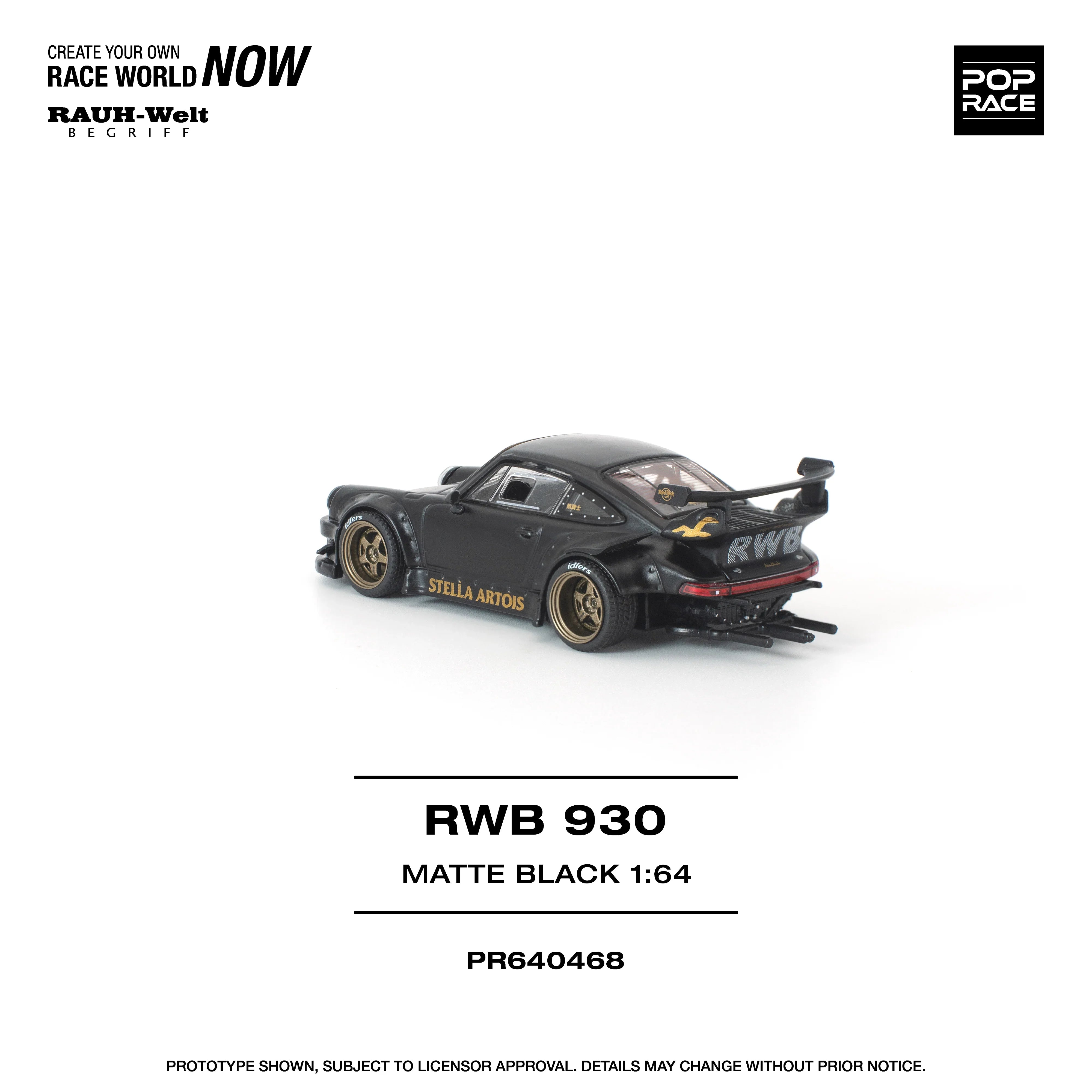 Premium scale diecast model car – *PRE-ORDER* RWB 930 Matte Black "Stella Artois" New Tooling, 1:64 Scale Collectible