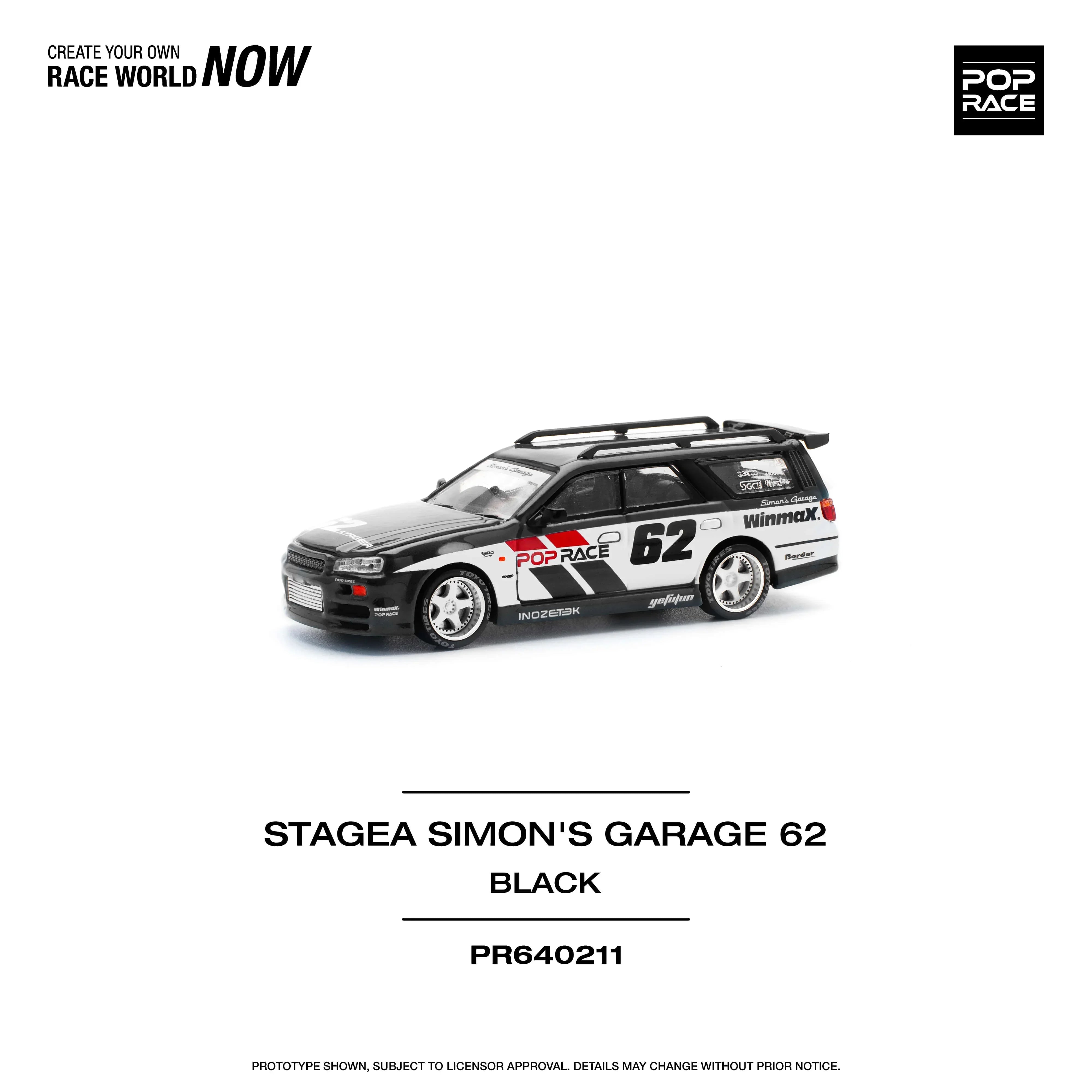 Premium scale diecast model car – Stagea Simon's Garage 62, 1:64 Scale (Black) Collectible