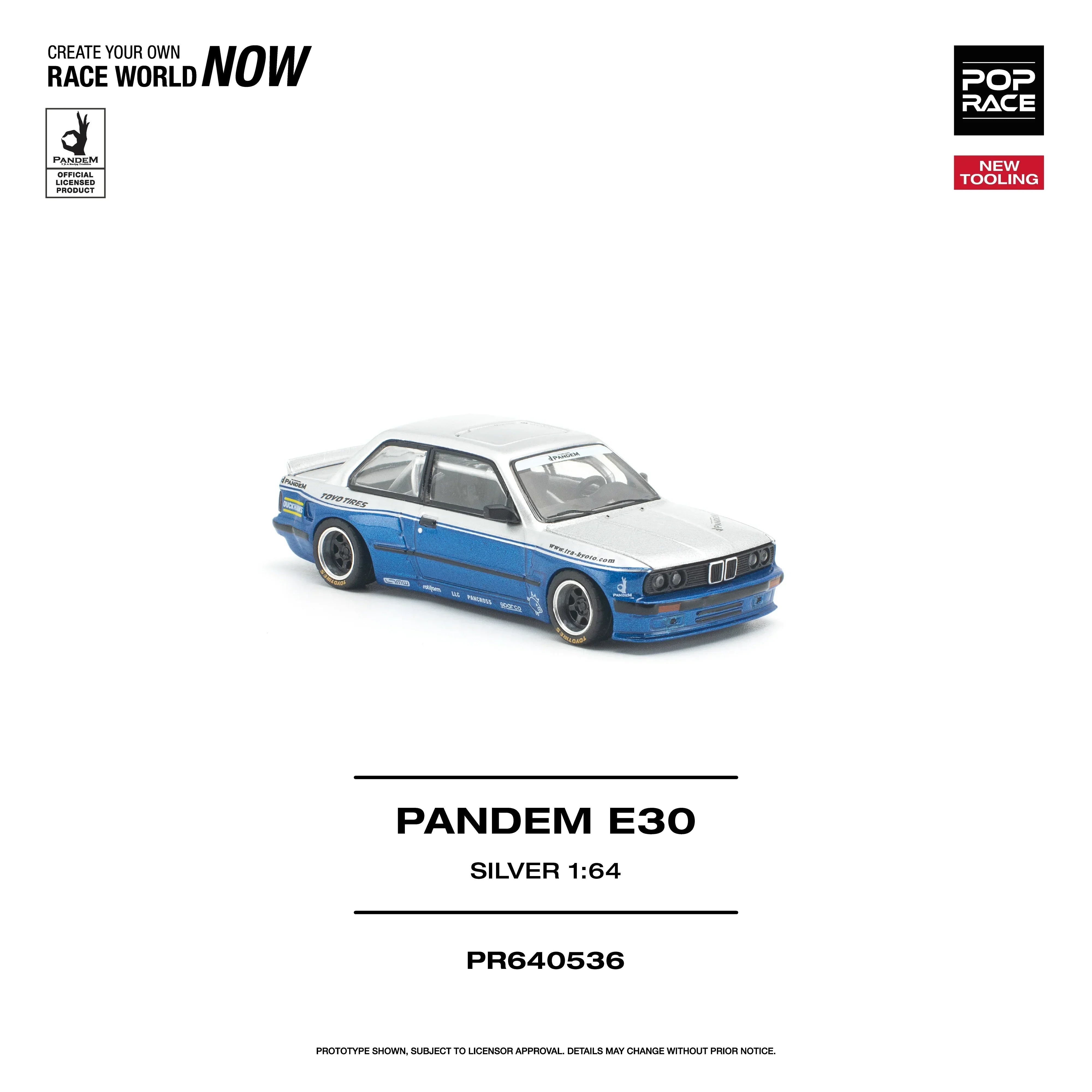 Premium scale diecast model car – *PRE-ORDER* Pandem E30 Opening Engine Hood, 1:64 Scale (Silver) Collectible