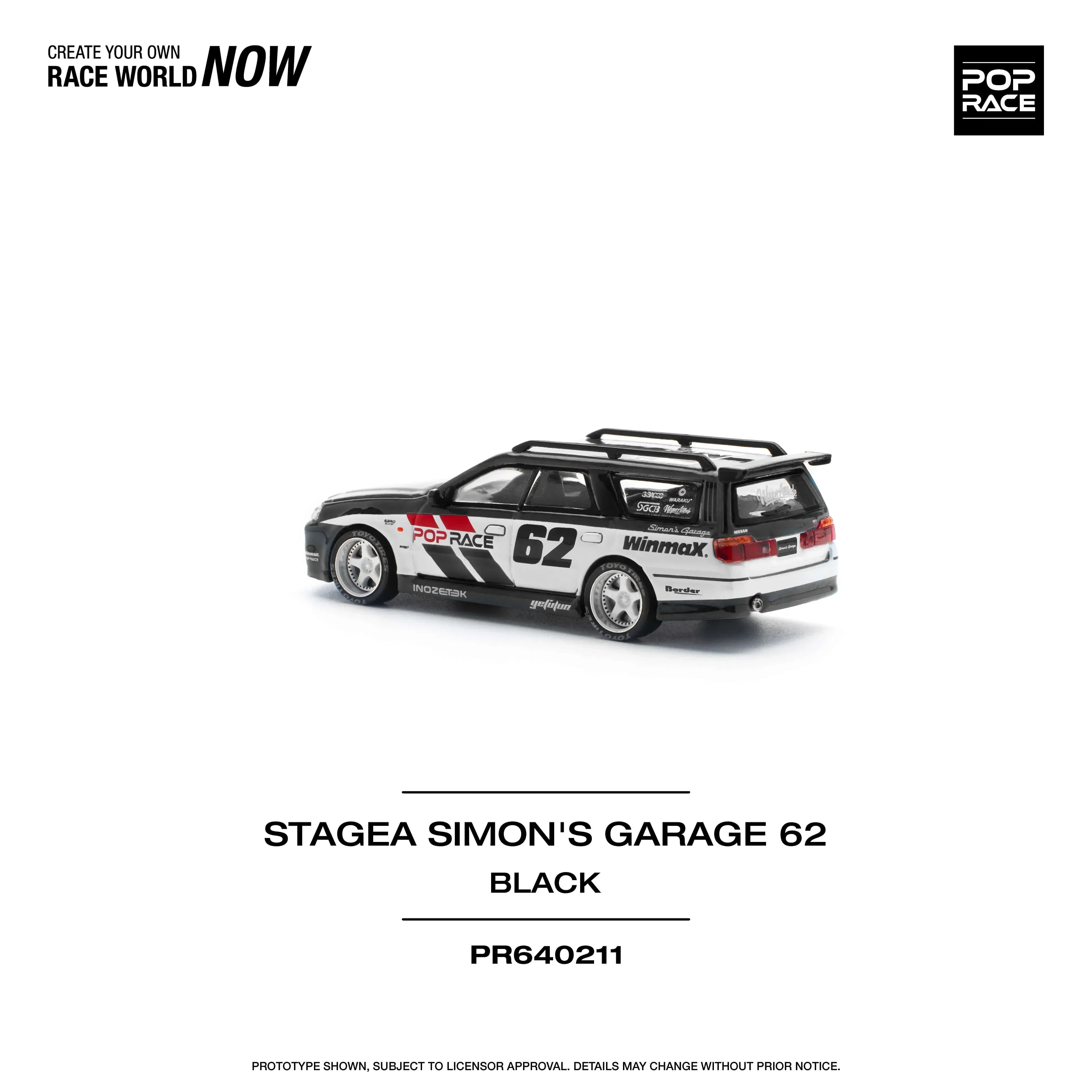Premium scale diecast model car – Stagea Simon's Garage 62, 1:64 Scale (Black) Collectible