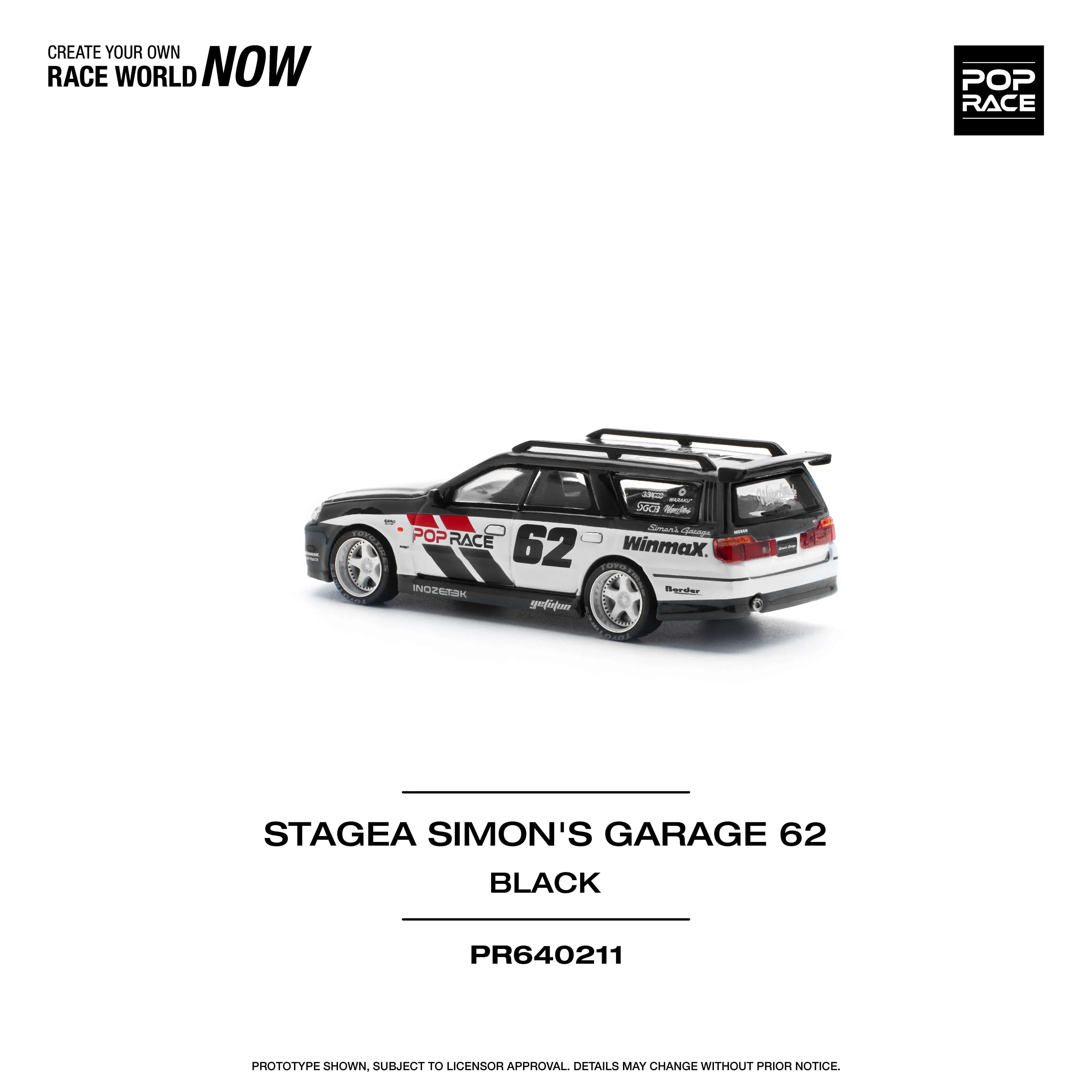 Premium scale diecast model car – Stagea Simon's Garage 62, 1:64 Scale (Black) Collectible