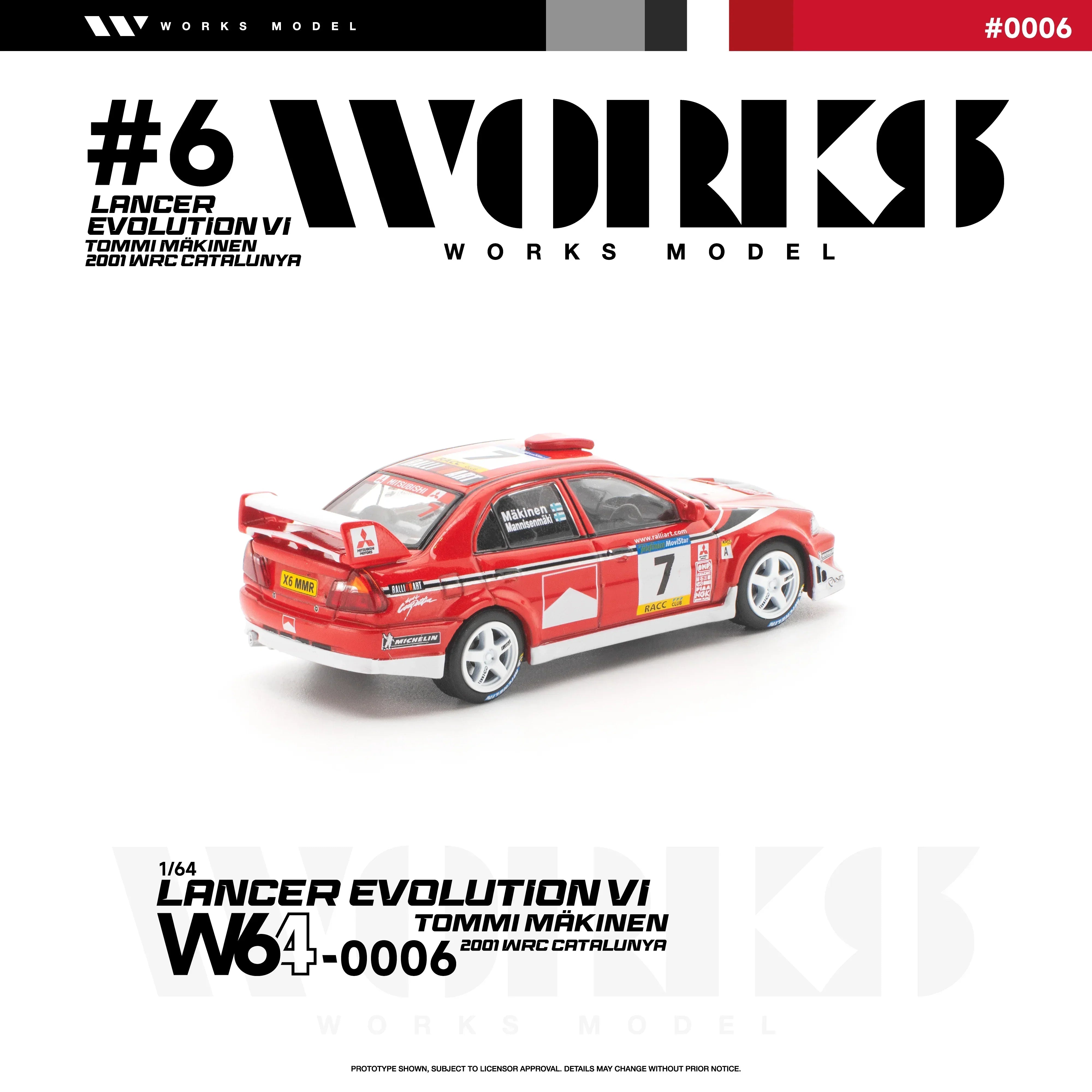 Premium scale diecast model car – *PRE-ORDER* Mitsubishi Lancer Evolution Vi Tommi Makinen 2001 WRC Catalunya, 1:64 Scale Collectible