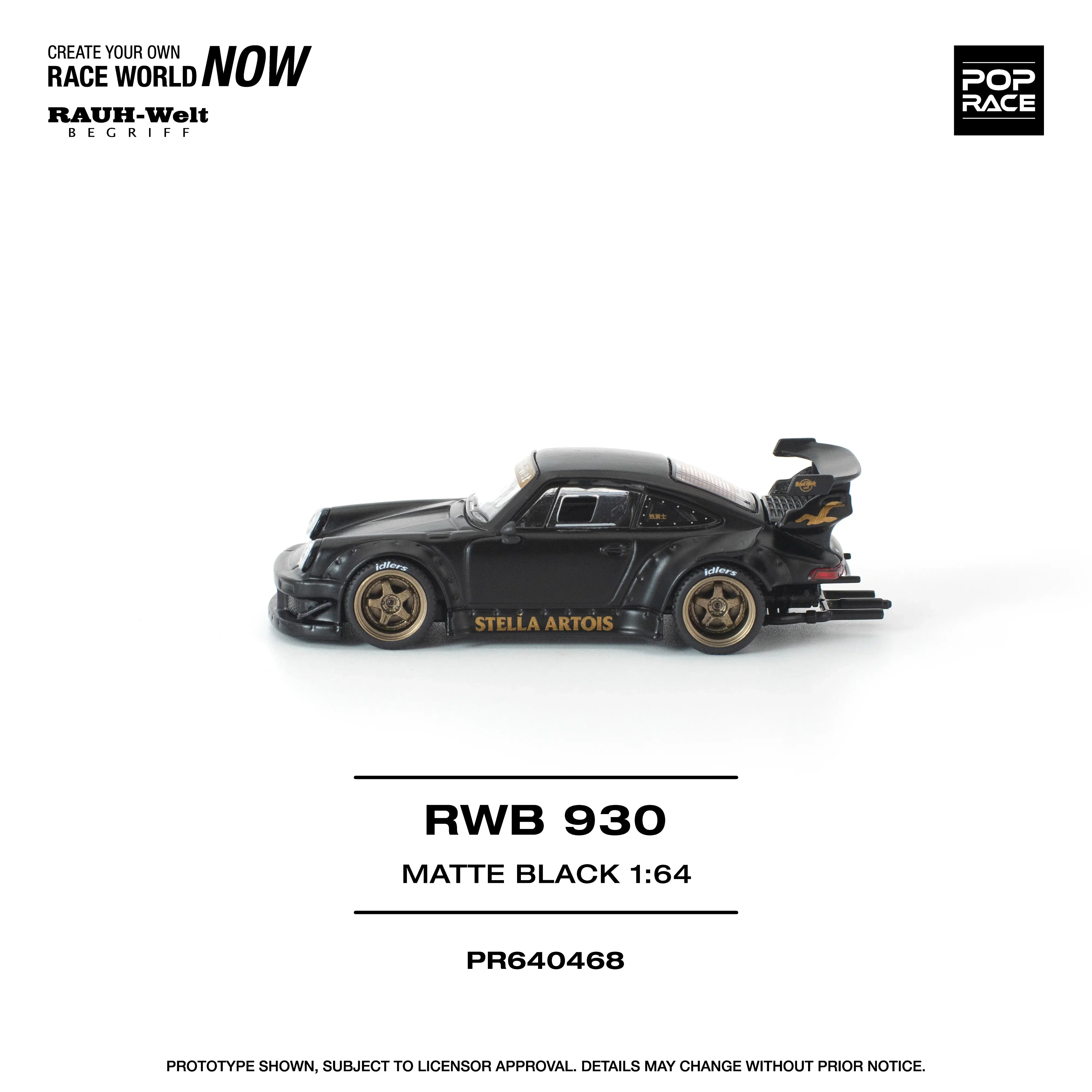Premium scale diecast model car – *PRE-ORDER* RWB 930 Matte Black "Stella Artois" New Tooling, 1:64 Scale Collectible