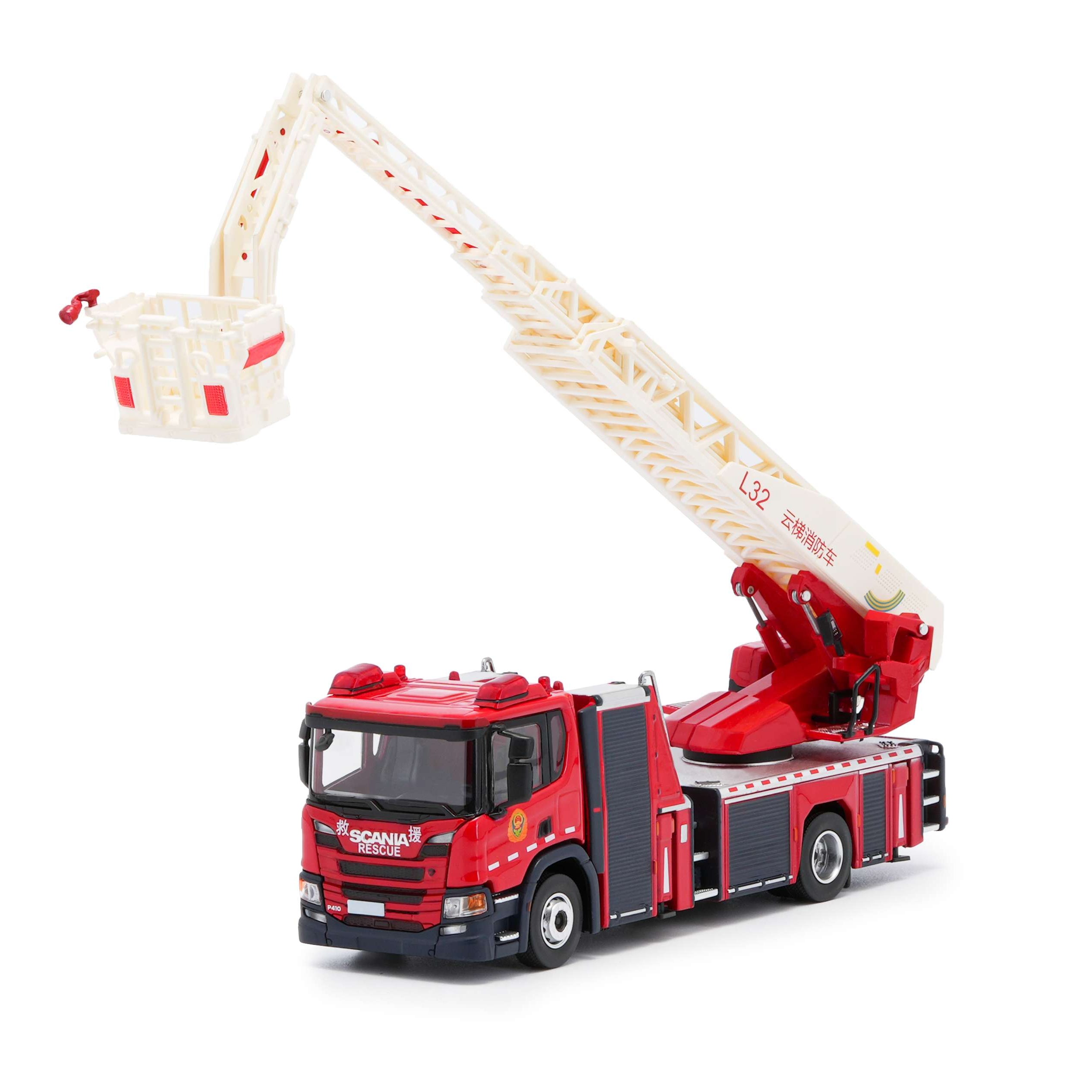Premium scale diecast model car – Scania Fire Ladder, 1:64 Scale (Red) Collectible