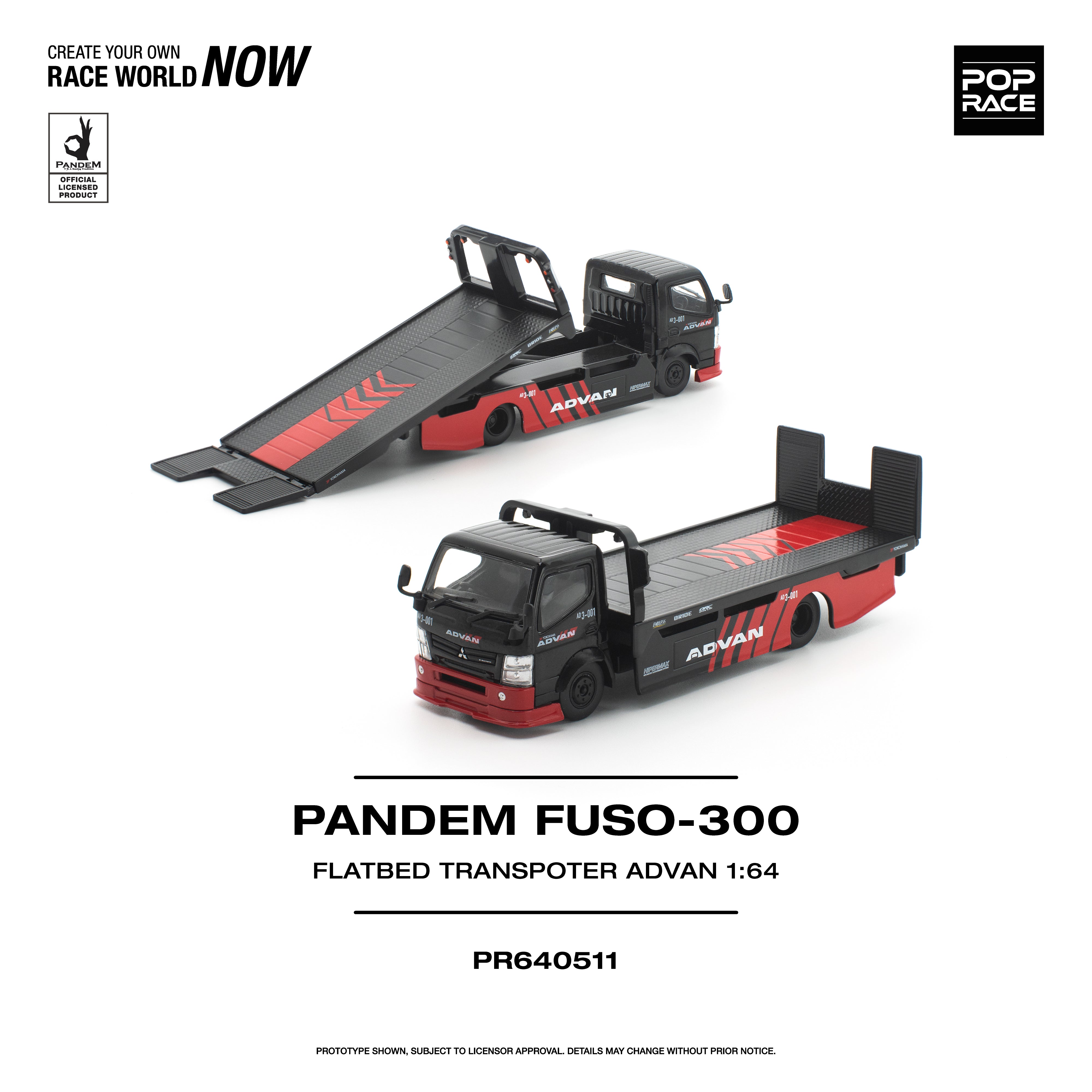 Premium scale diecast model car – *PRE-ORDER* Pandem Fuso 300 Flatbed Transporter Advan,1:64 Scale Collectible