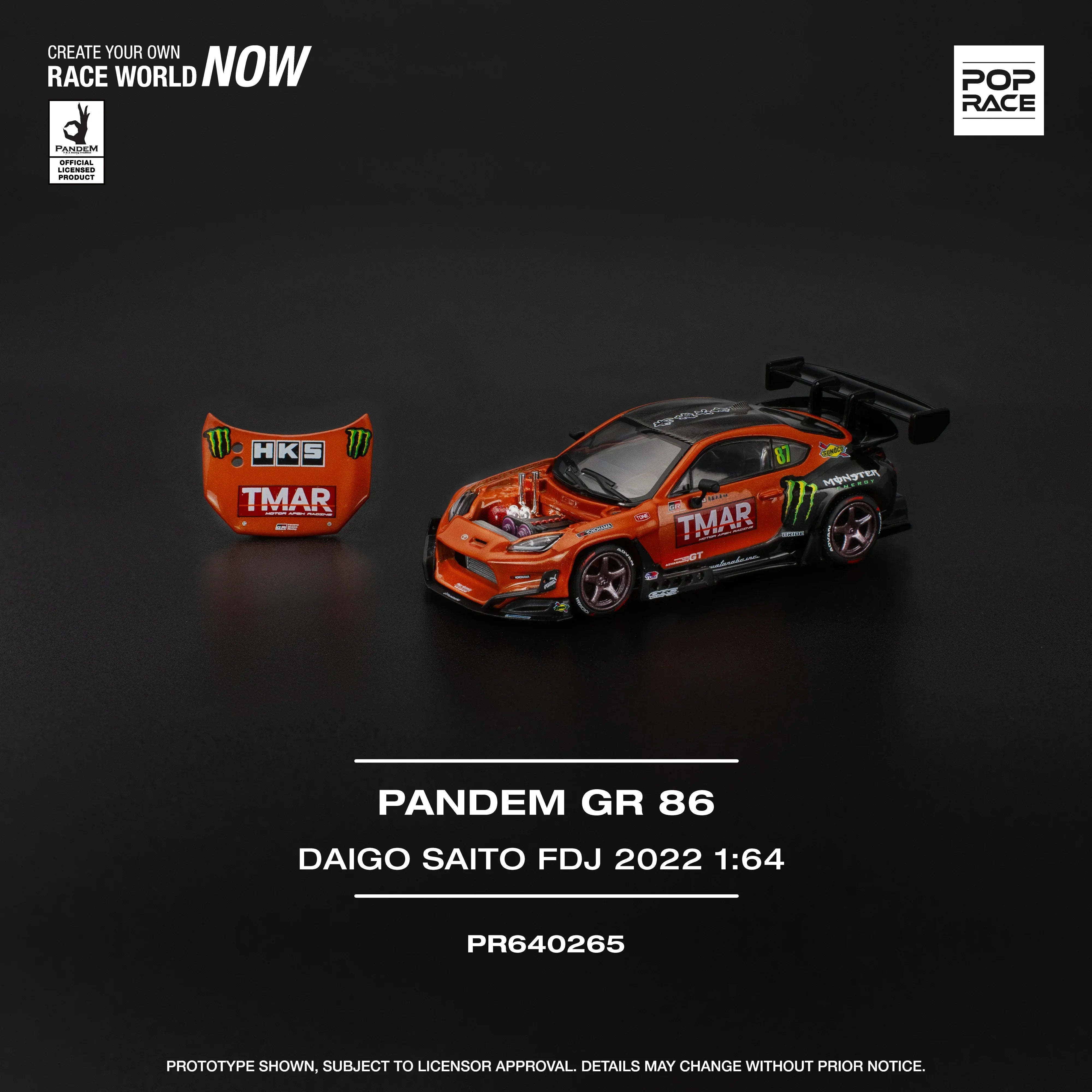 Premium scale diecast model car – Pandem GR86 - Daigo Saito FDJ 2022, 1:64 Scale (Orange) Collectible