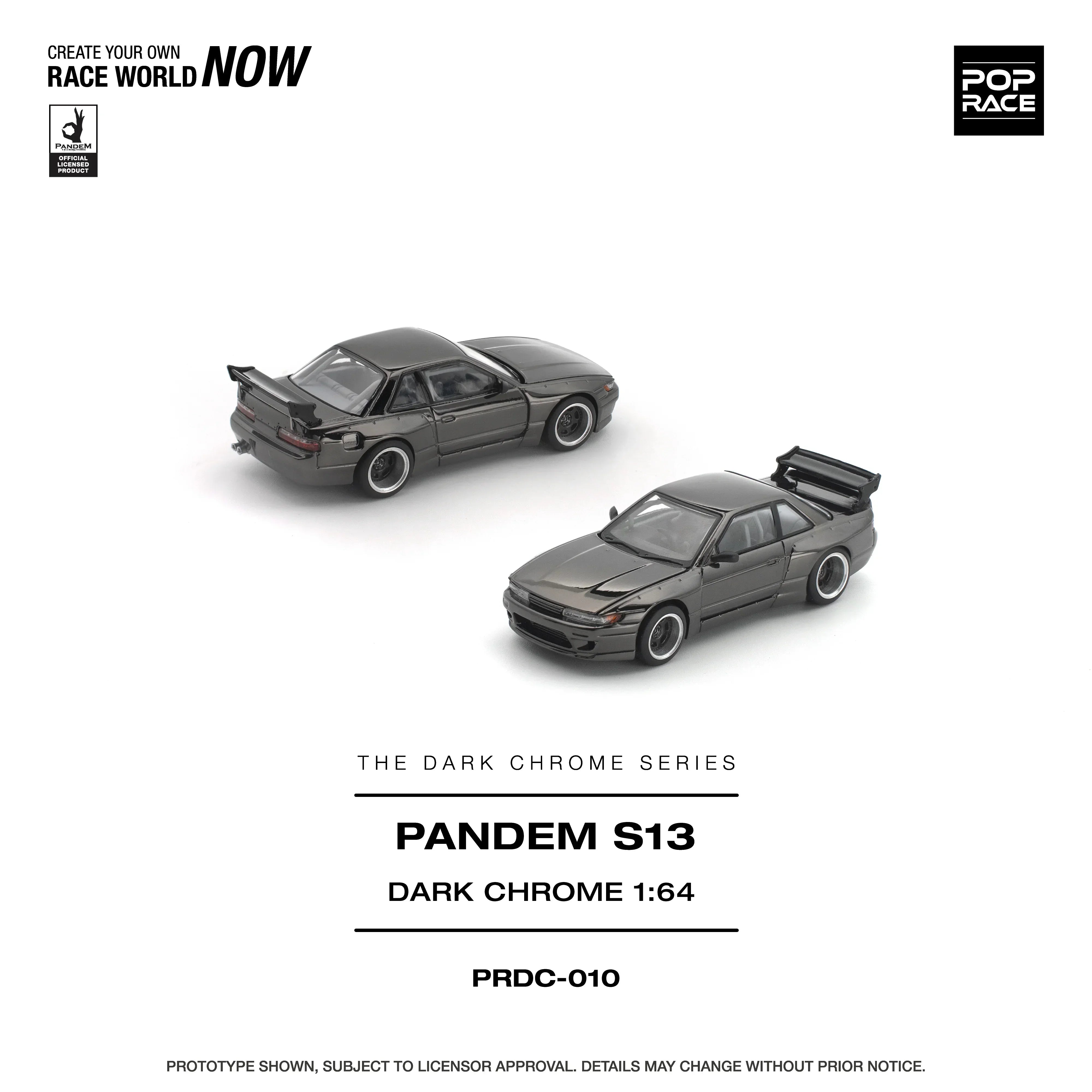 Premium scale diecast model car – *PRE-ORDER* Pandem S13, 1:64 Scale (Dark Chrome) Collectible