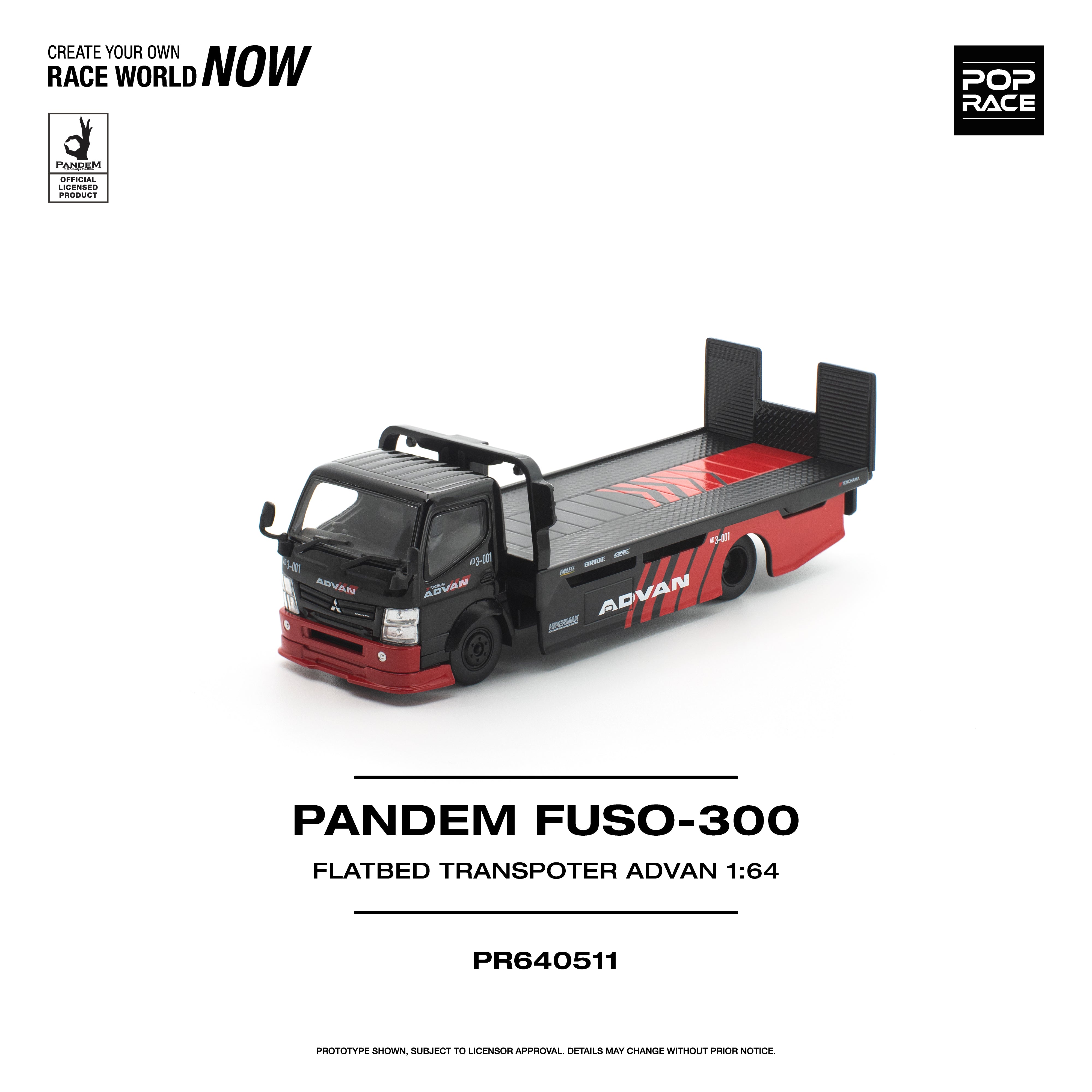 Premium scale diecast model car – *PRE-ORDER* Pandem Fuso 300 Flatbed Transporter Advan,1:64 Scale Collectible