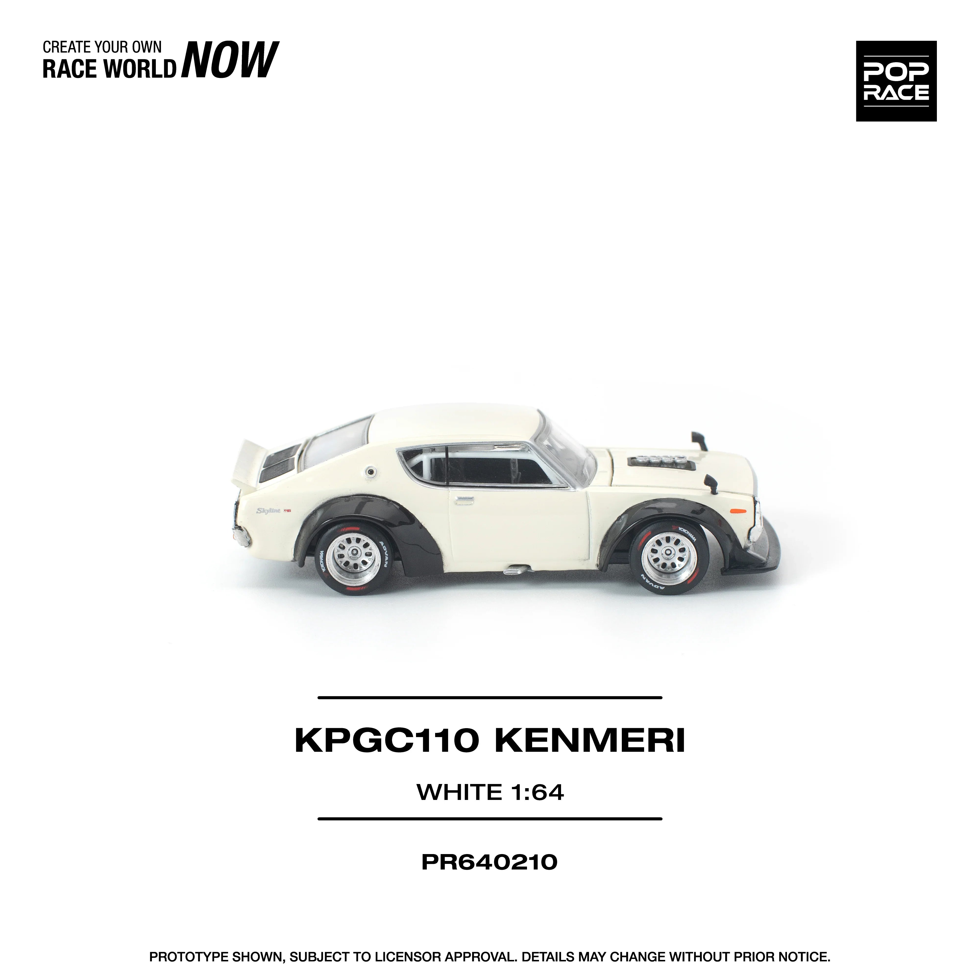 Premium scale diecast model car – *PRE-ORDER* KPGC110 Kenmeri, 1:64 Scale (White) Collectible