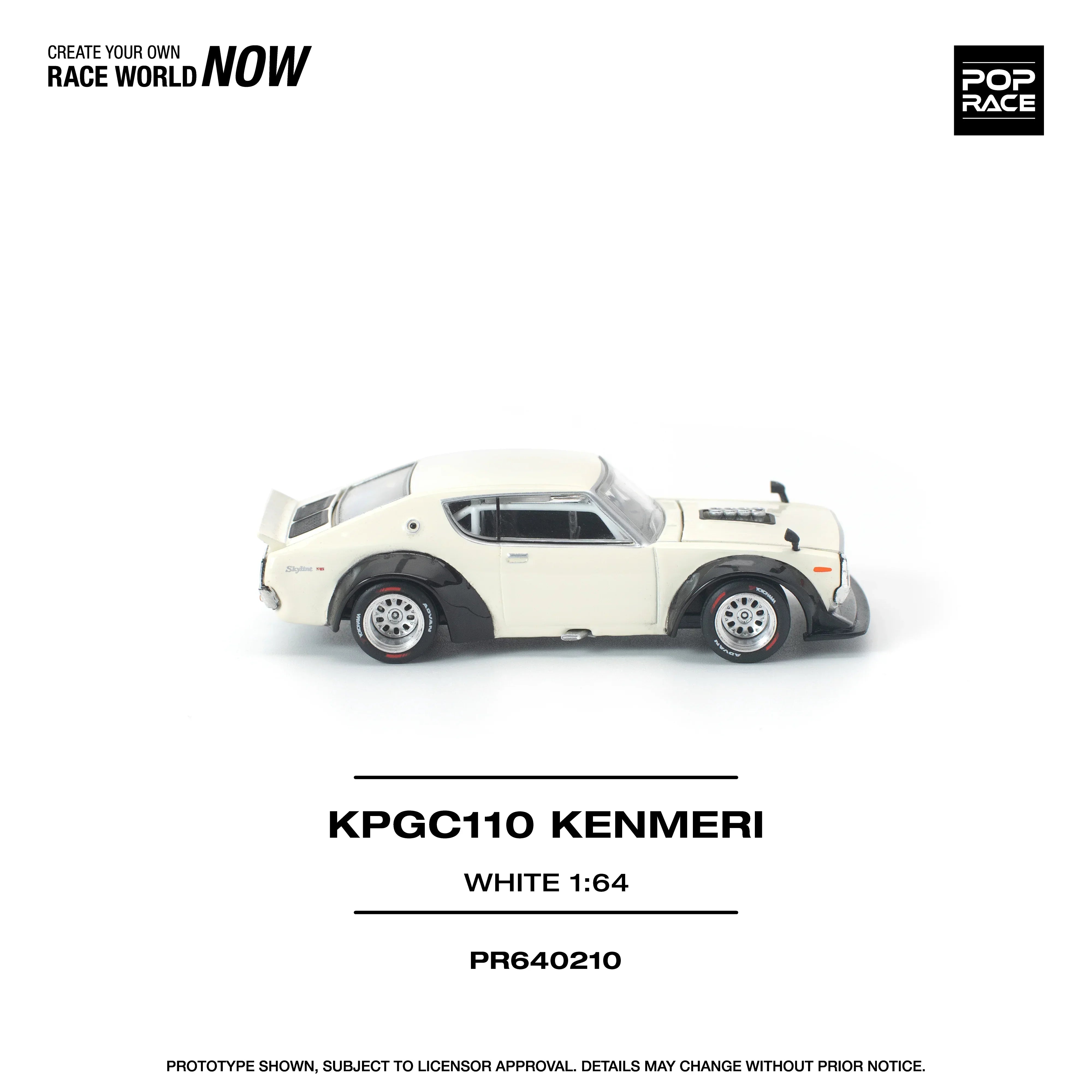 Premium scale diecast model car – *PRE-ORDER* KPGC110 Kenmeri, 1:64 Scale (White) Collectible