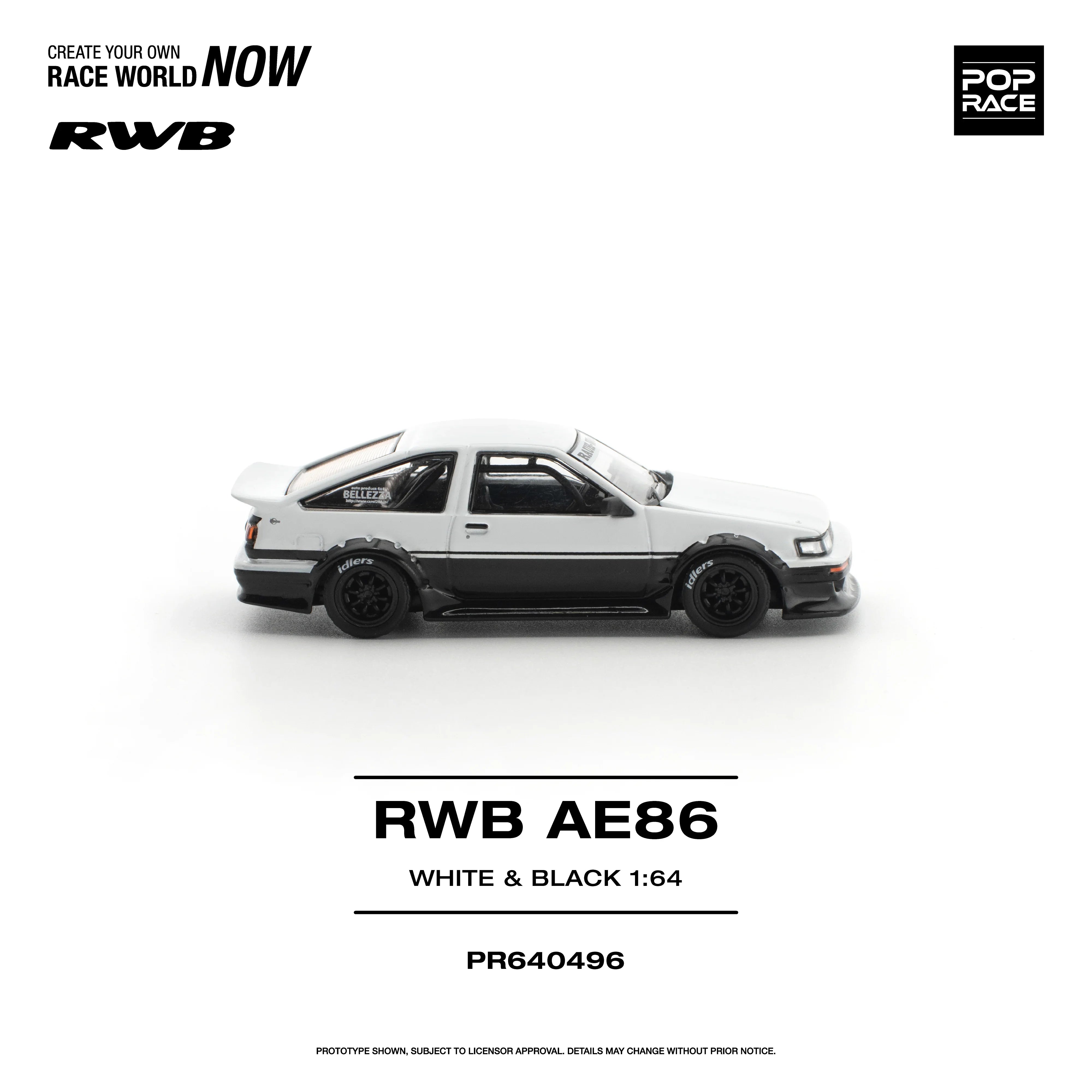 Premium scale diecast model car – *PRE-ORDER* RWB AE86, 1:64 Scale (White Black) Collectible
