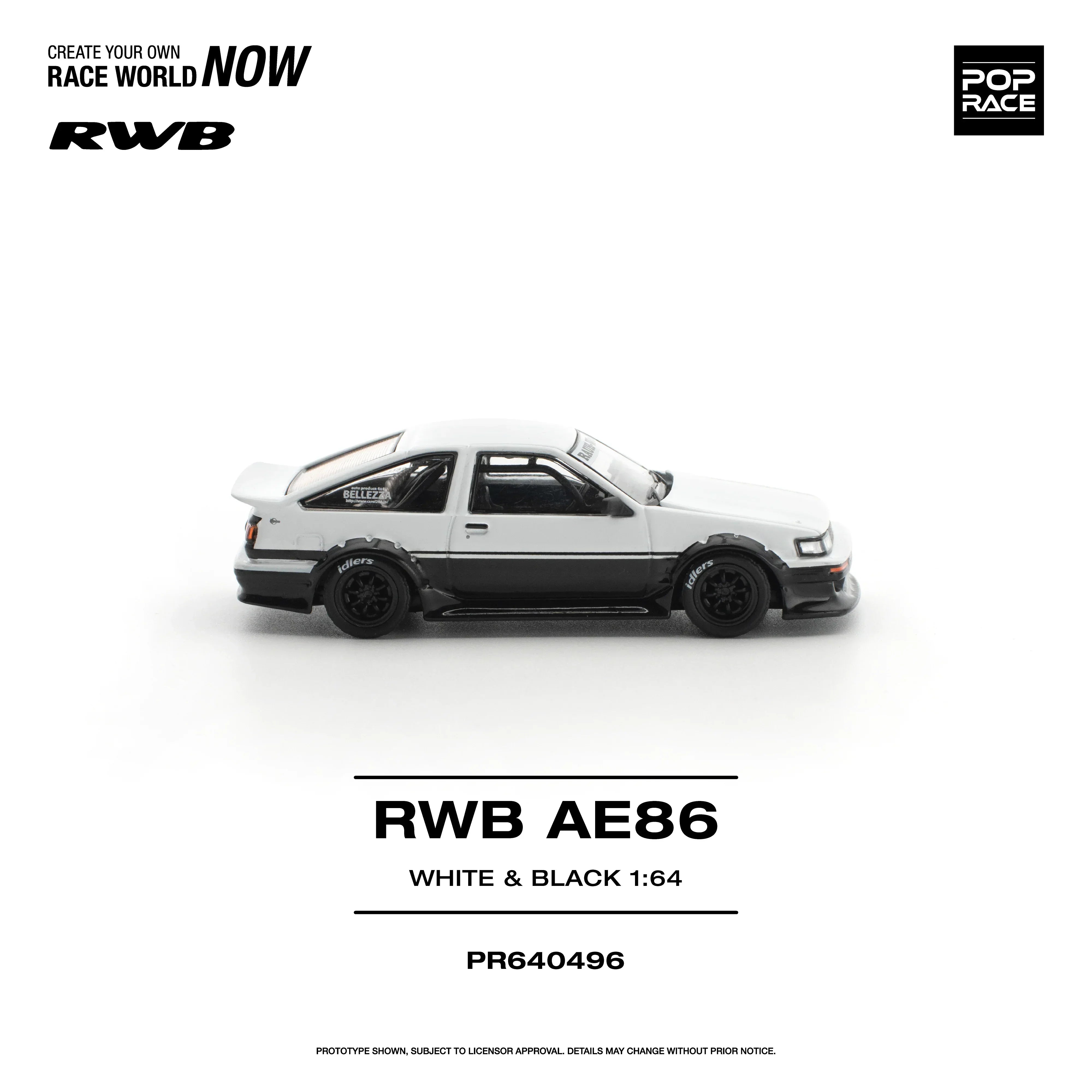 Premium scale diecast model car – *PRE-ORDER* RWB AE86, 1:64 Scale (White Black) Collectible