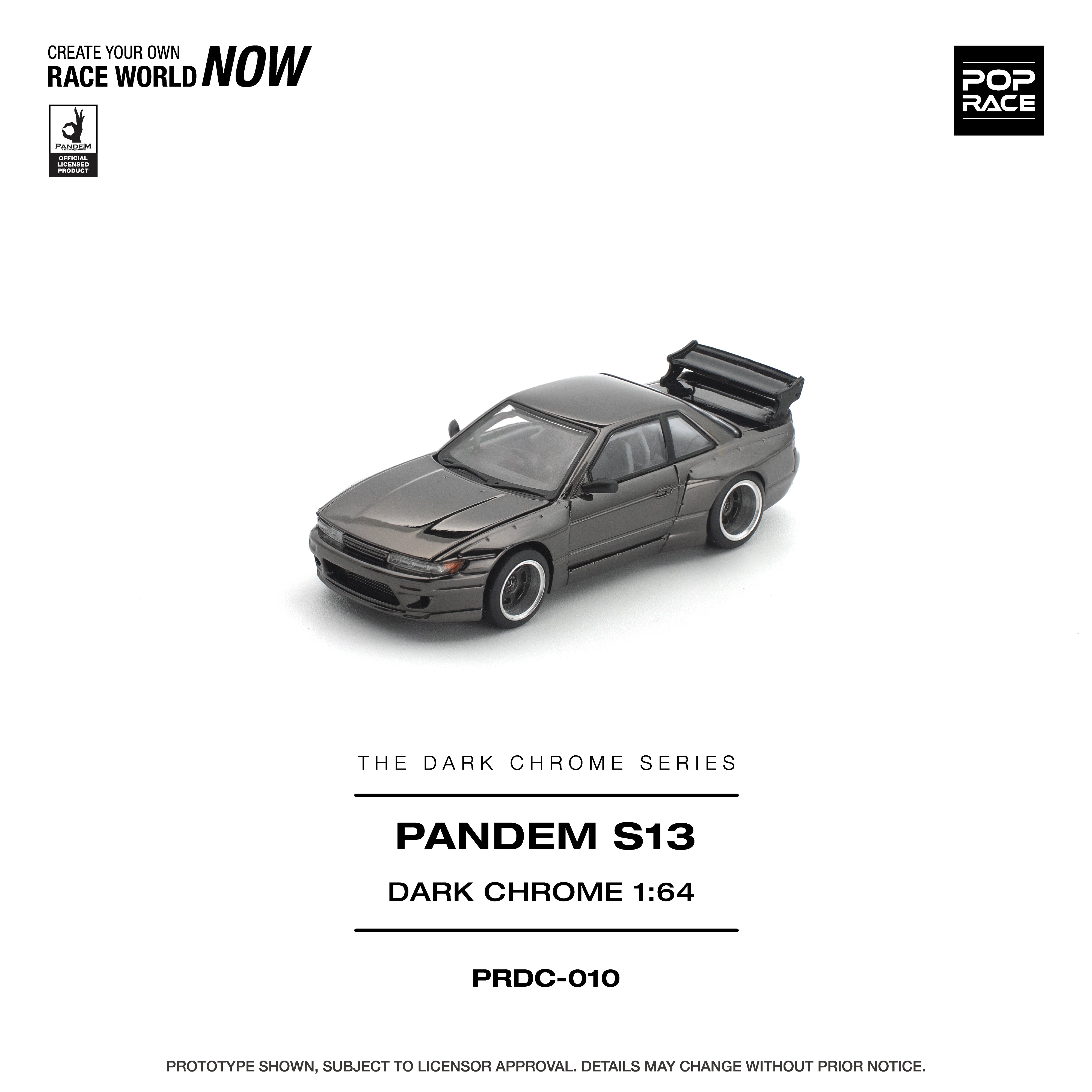 Premium scale diecast model car – *PRE-ORDER* Pandem S13, 1:64 Scale (Dark Chrome) Collectible
