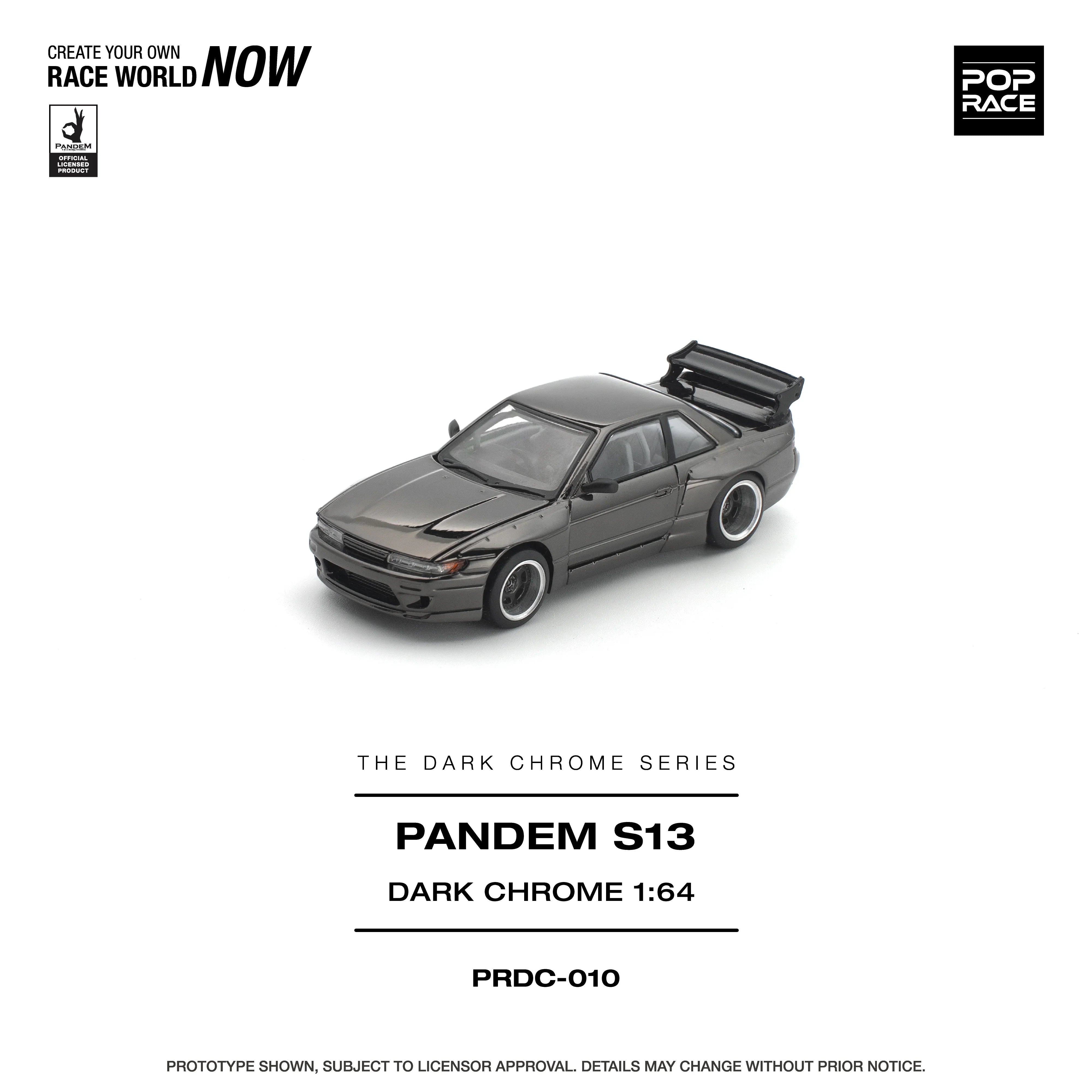 Premium scale diecast model car – *PRE-ORDER* Pandem S13, 1:64 Scale (Dark Chrome) Collectible