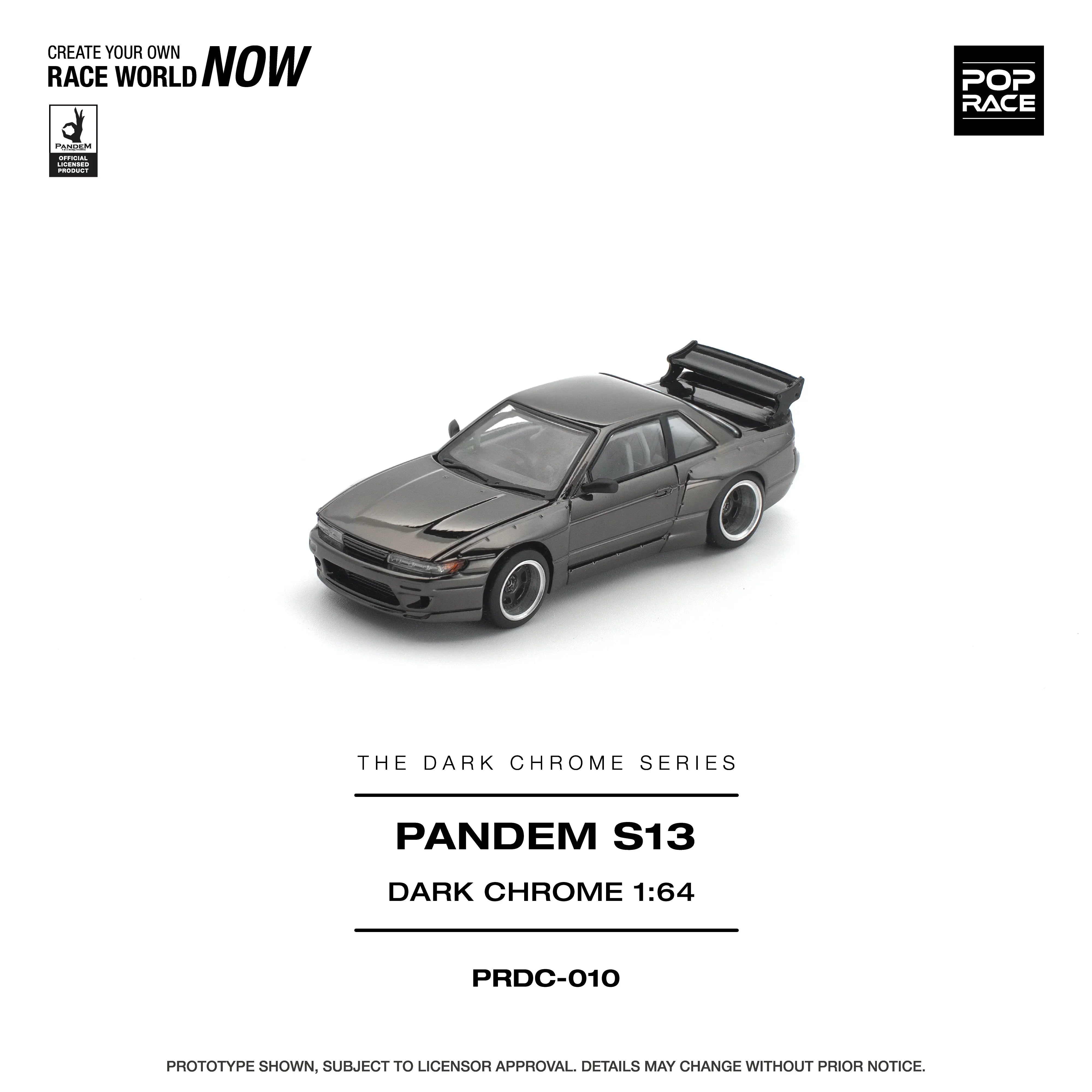 Premium scale diecast model car – *PRE-ORDER* Pandem S13, 1:64 Scale (Dark Chrome) Collectible