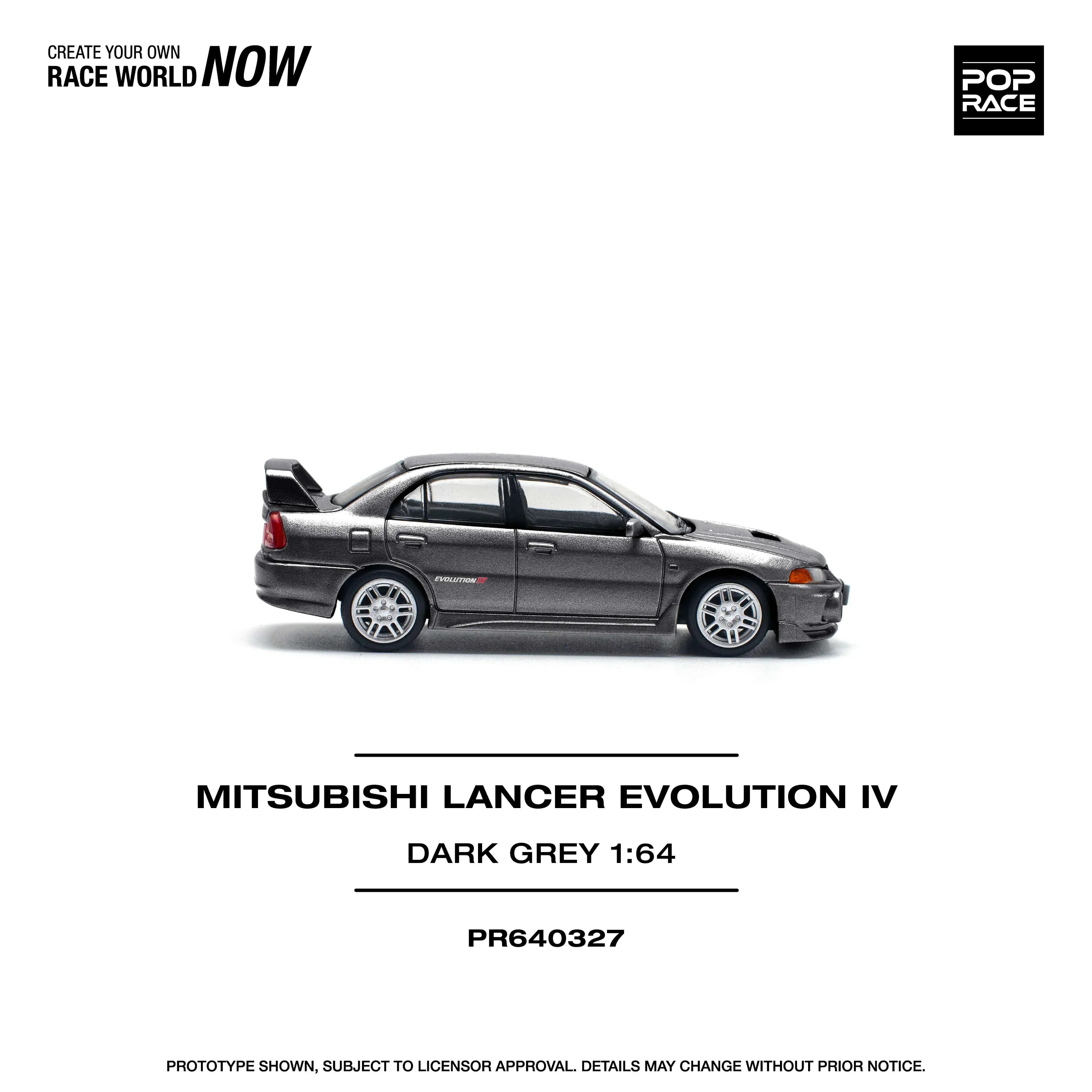 Premium scale diecast model car – Mitsubishi Lancer Evolution IV Dark Grey, 1:64 Scale (Grey) Collectible