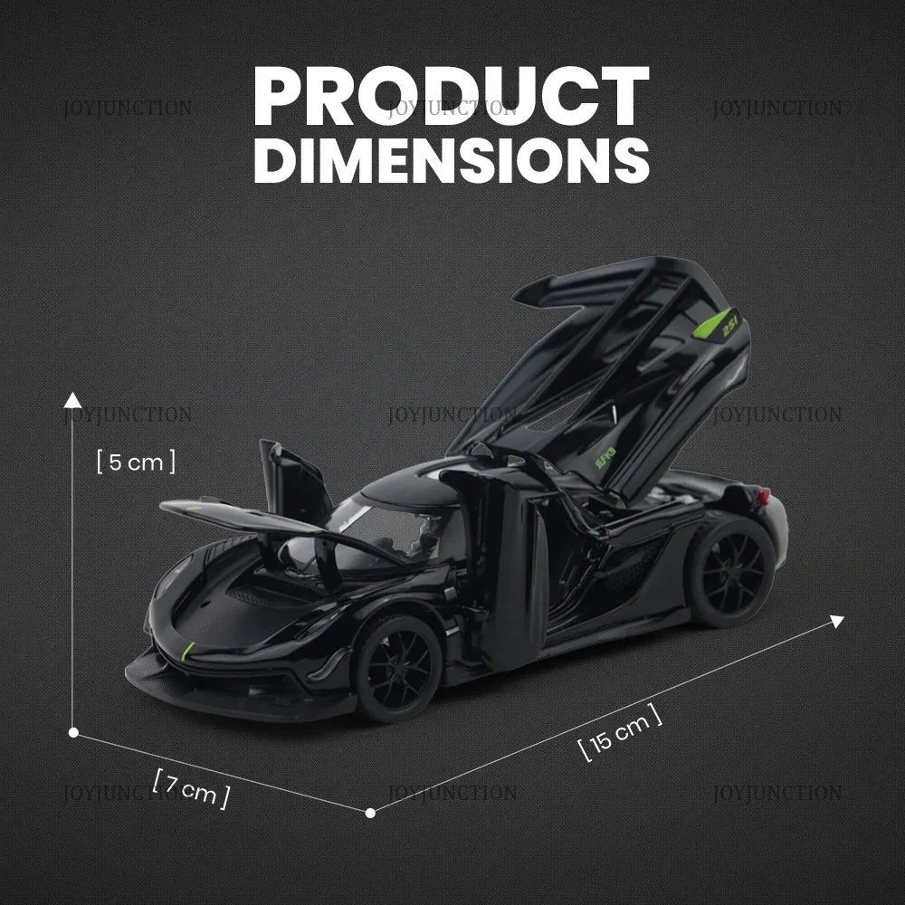 Premium scale diecast model car – Koenigsegg Jesko Pullback Toy Car - Light, Sound with Openable Doors, 1:32 Scale (Black) Collectible
