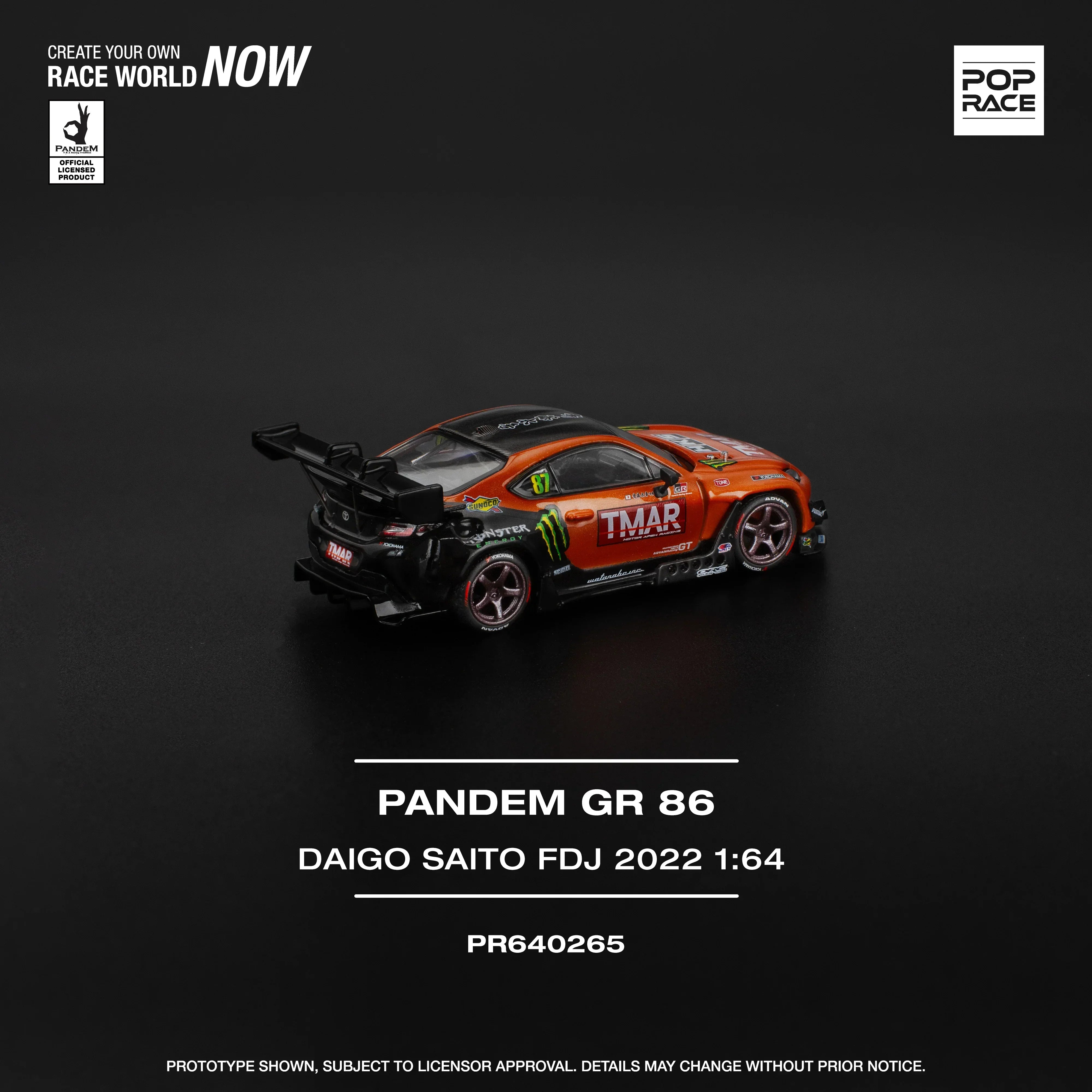 Premium scale diecast model car – Pandem GR86 - Daigo Saito FDJ 2022, 1:64 Scale (Orange) Collectible