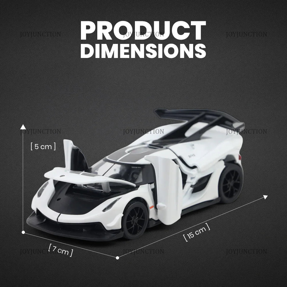 Premium scale diecast model car – Koenigsegg Jesko Pullback Toy Car - Light, Sound with Openable Doors, 1:32 Scale (White) Collectible