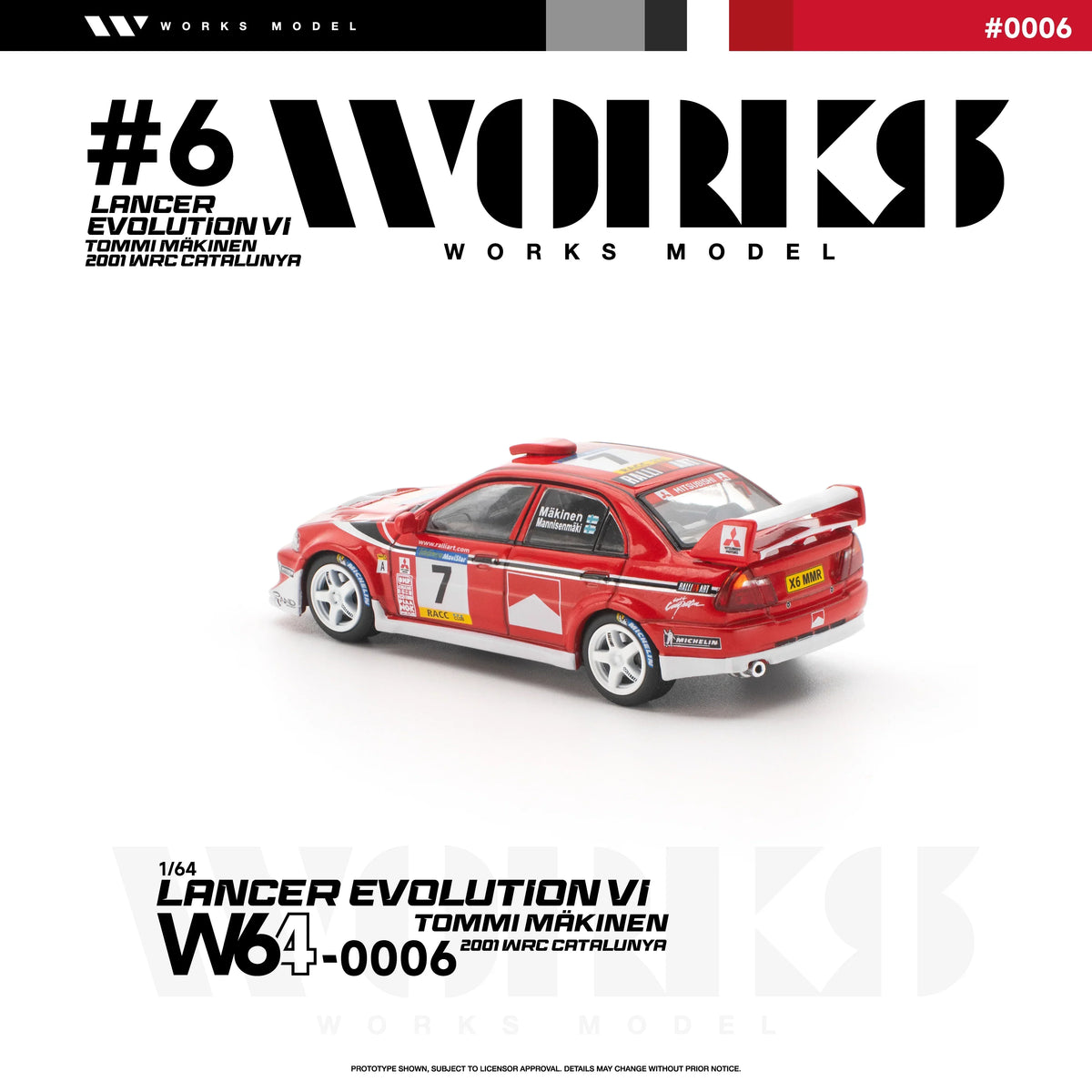 Premium scale diecast model car – *PRE-ORDER* Mitsubishi Lancer Evolution Vi Tommi Makinen 2001 WRC Catalunya, 1:64 Scale Collectible