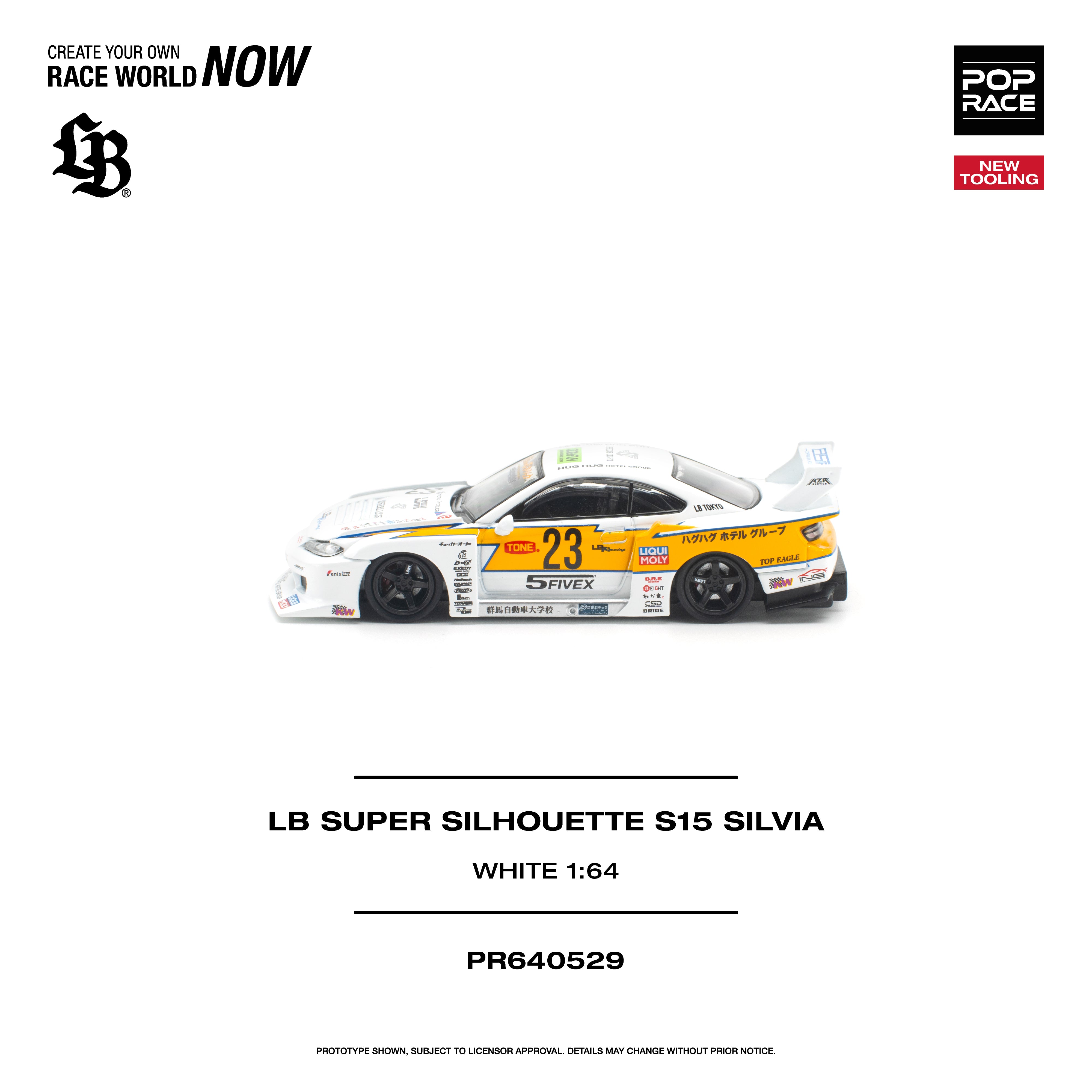 Premium scale diecast model car – *PRE-ORDER* Lb Super Silhouette S15 Silvia (Opening Engine Hood), 1:64 Scale (White) Collectible