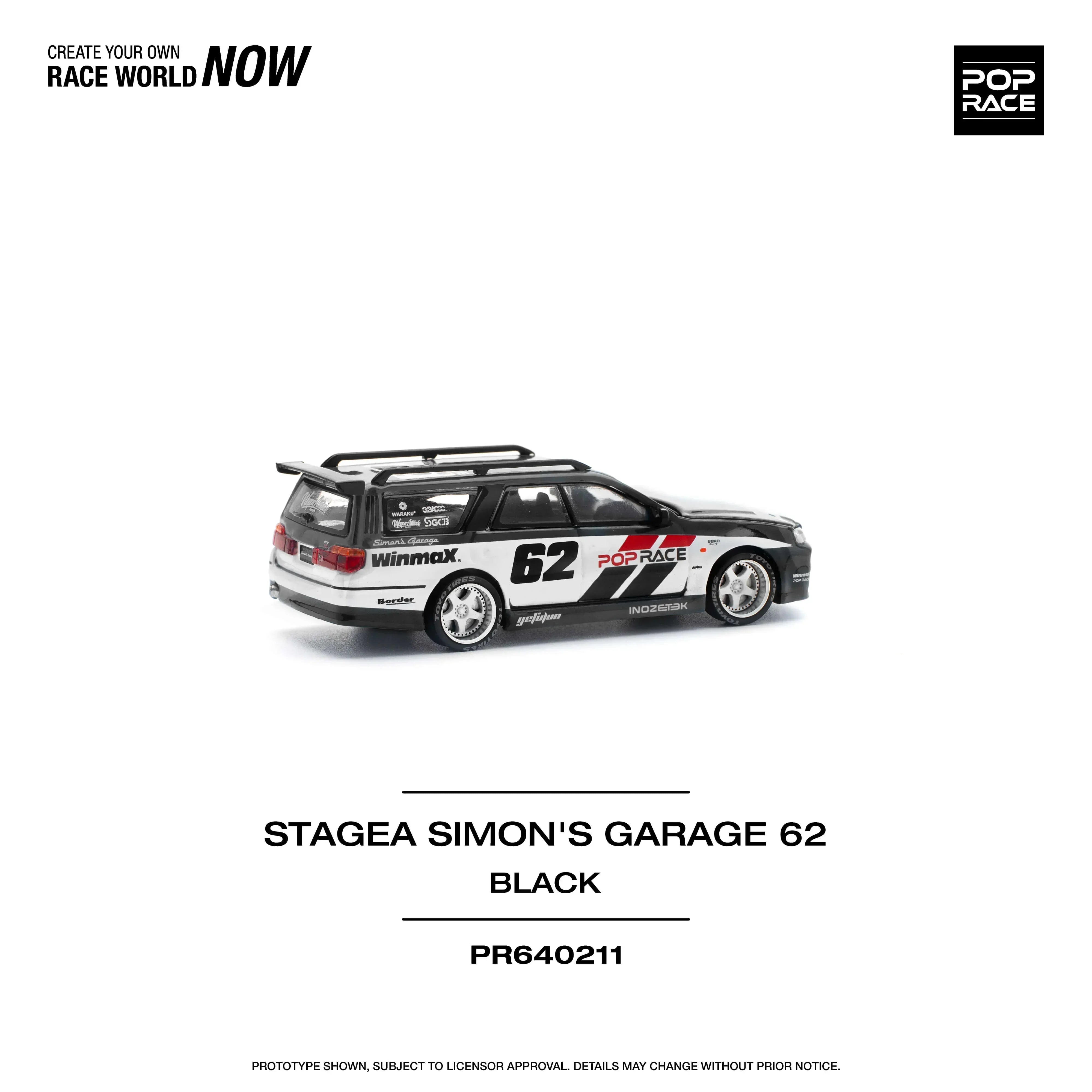 Premium scale diecast model car – Stagea Simon's Garage 62, 1:64 Scale (Black) Collectible