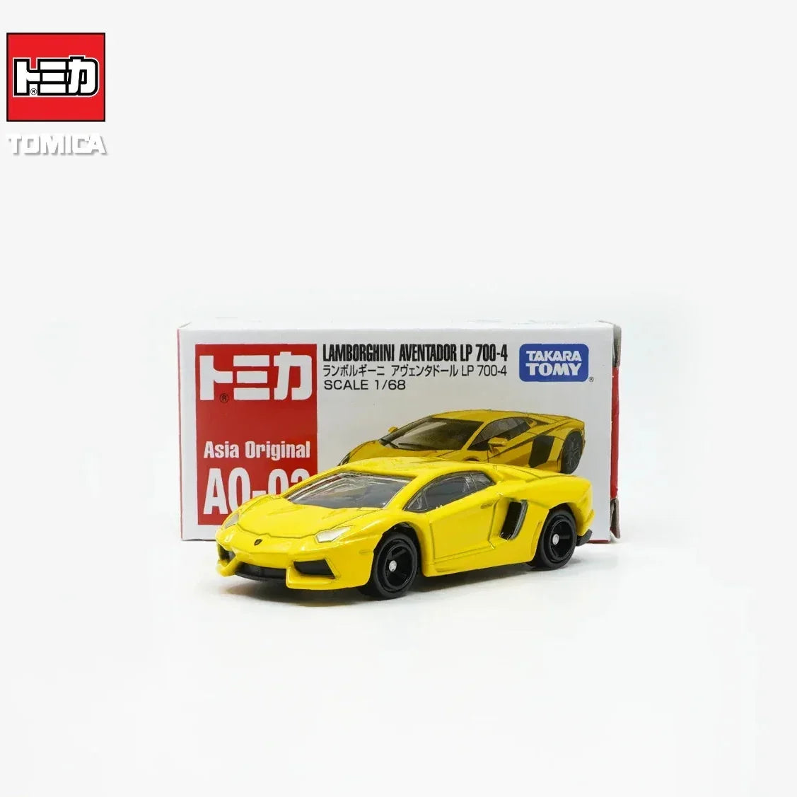 Premium scale diecast model car – Tomica (Asia Original) A0-03 Lamborghini Aventador LP 700-4, 1:68 Scale (Yellow) Collectible