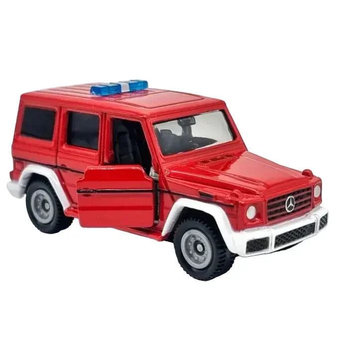 Premium scale diecast model car – Tomica No.63 Mercedes-Benz G-Class Fire Command Vehicle, 1:62 Scale (Red) Collectible