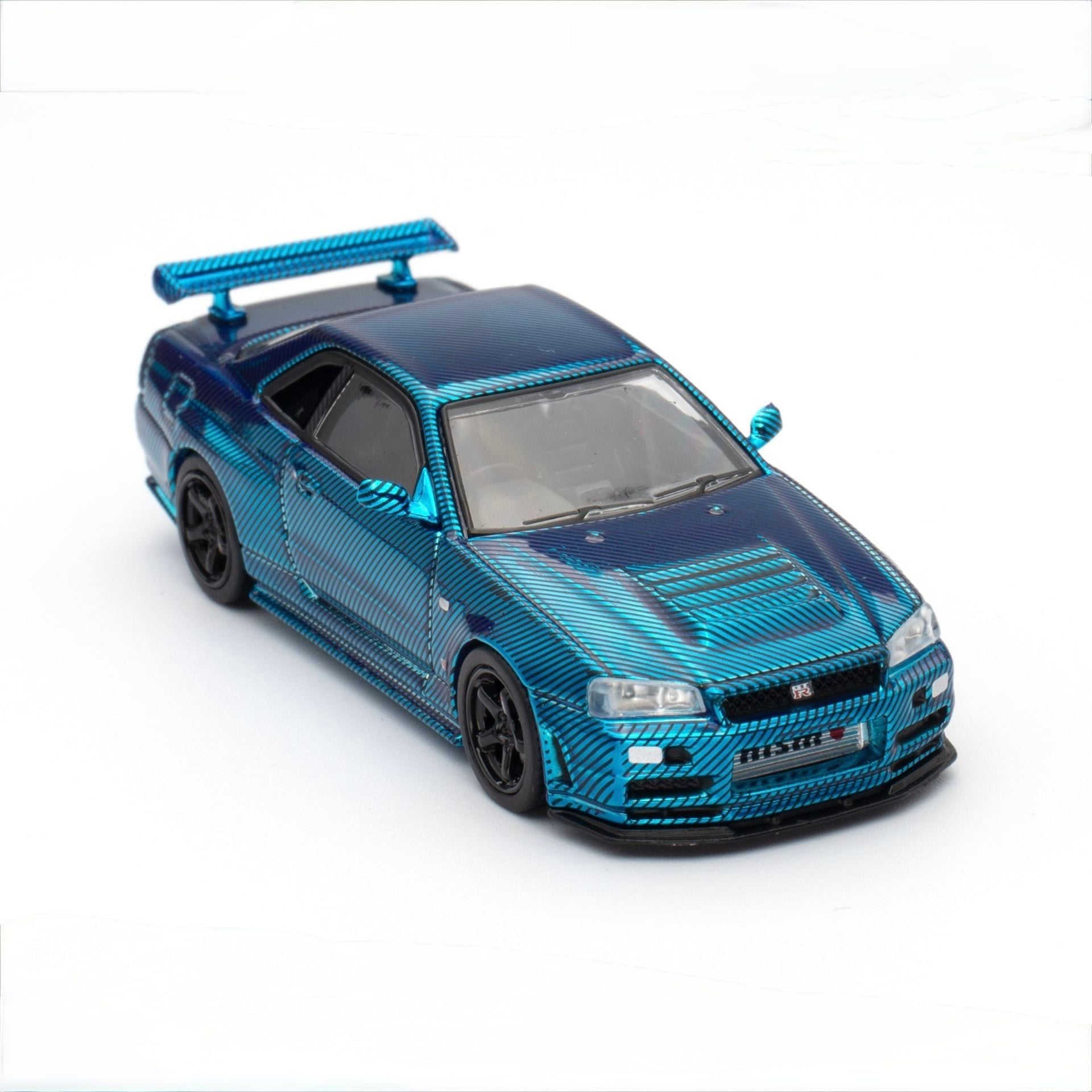 Premium scale diecast model car – *PRE-ORDER* Skyline GT-R R34 CLDC Magazine Edition,1:64 Scale (Chrome Blue) Collectible