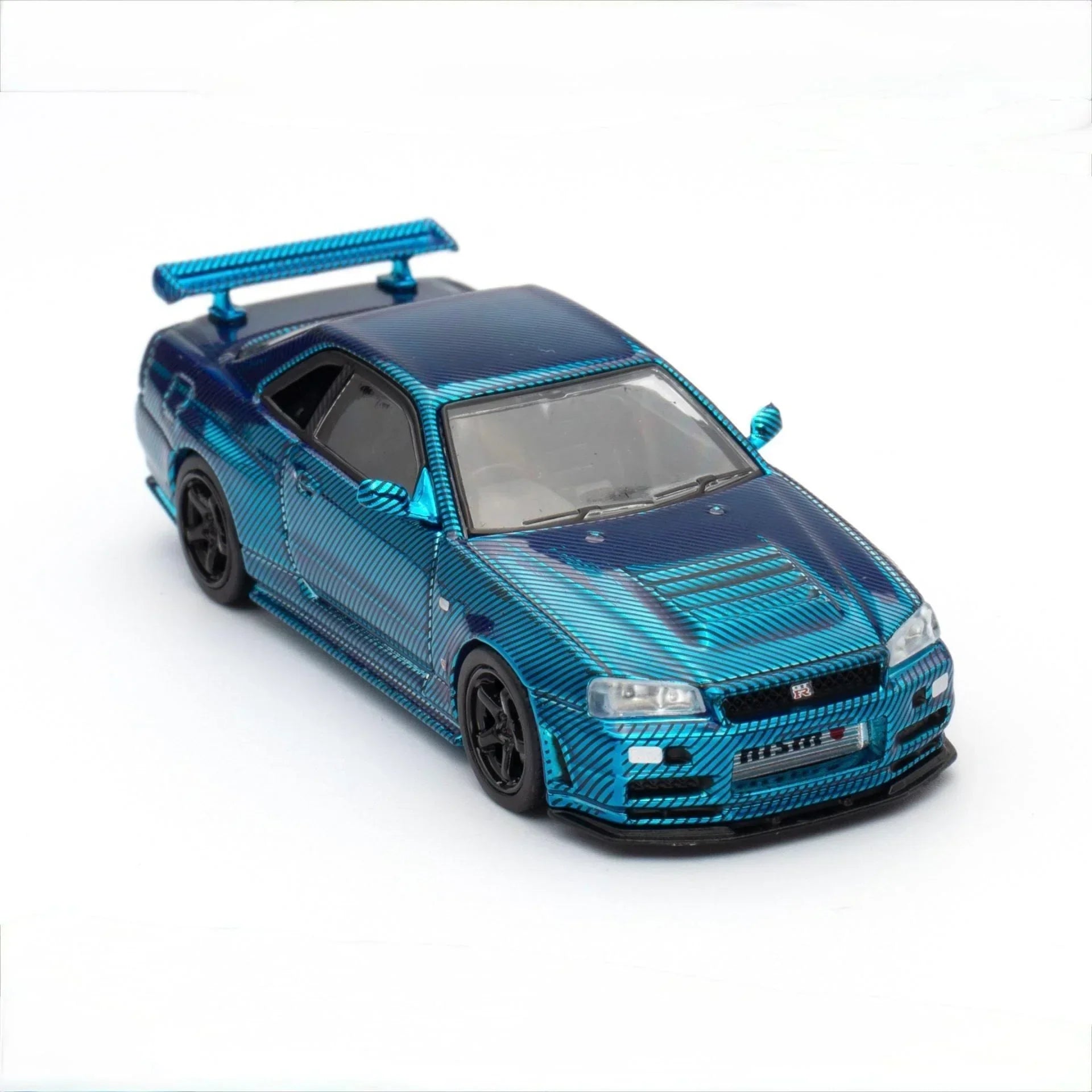 Premium scale diecast model car – *PRE-ORDER* Skyline GT-R R34 CLDC Magazine Edition,1:64 Scale (Chrome Blue) Collectible