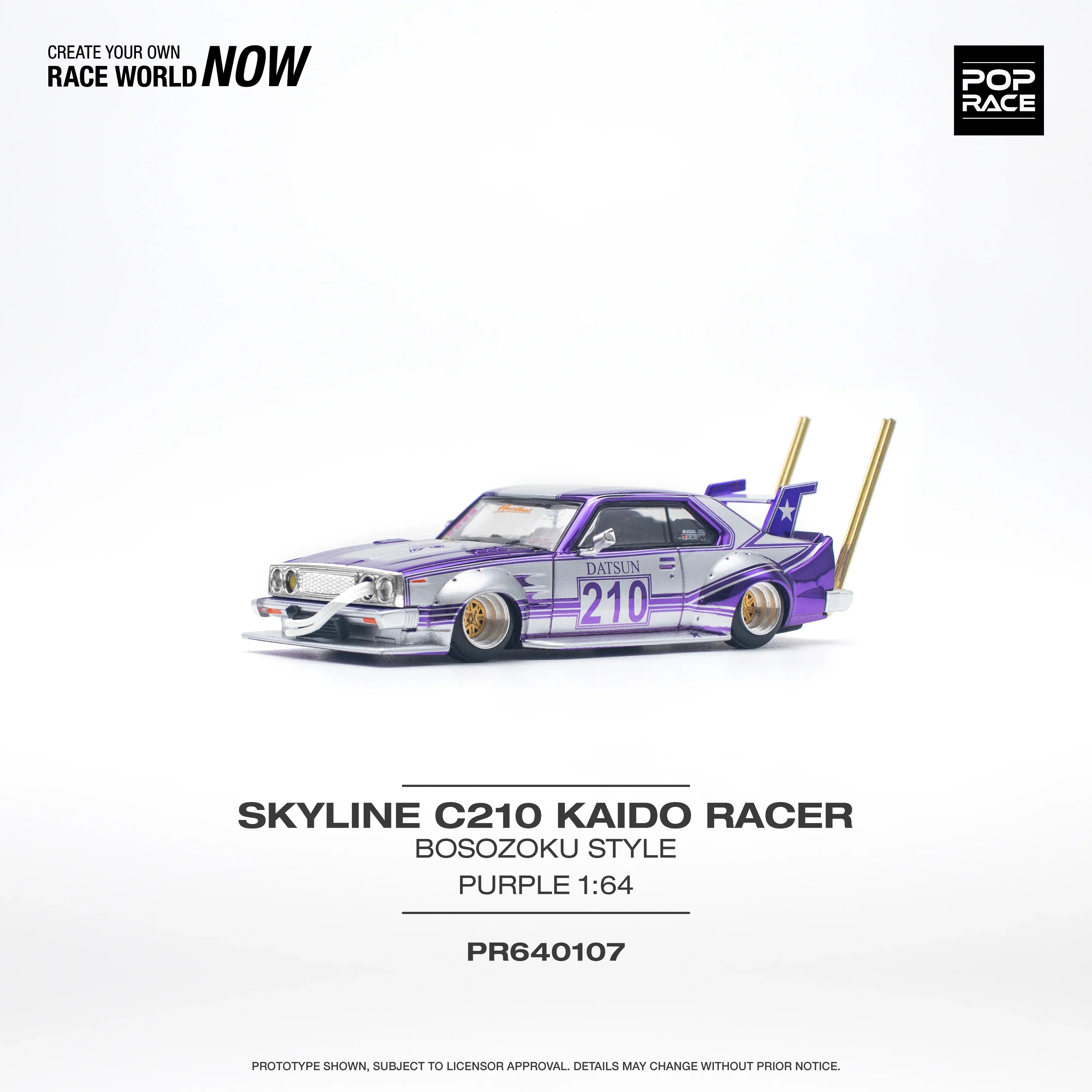 Premium scale diecast model car – Skyline C210 Kaido Racer Bosozoku Style, 1:64 Scale Collectible