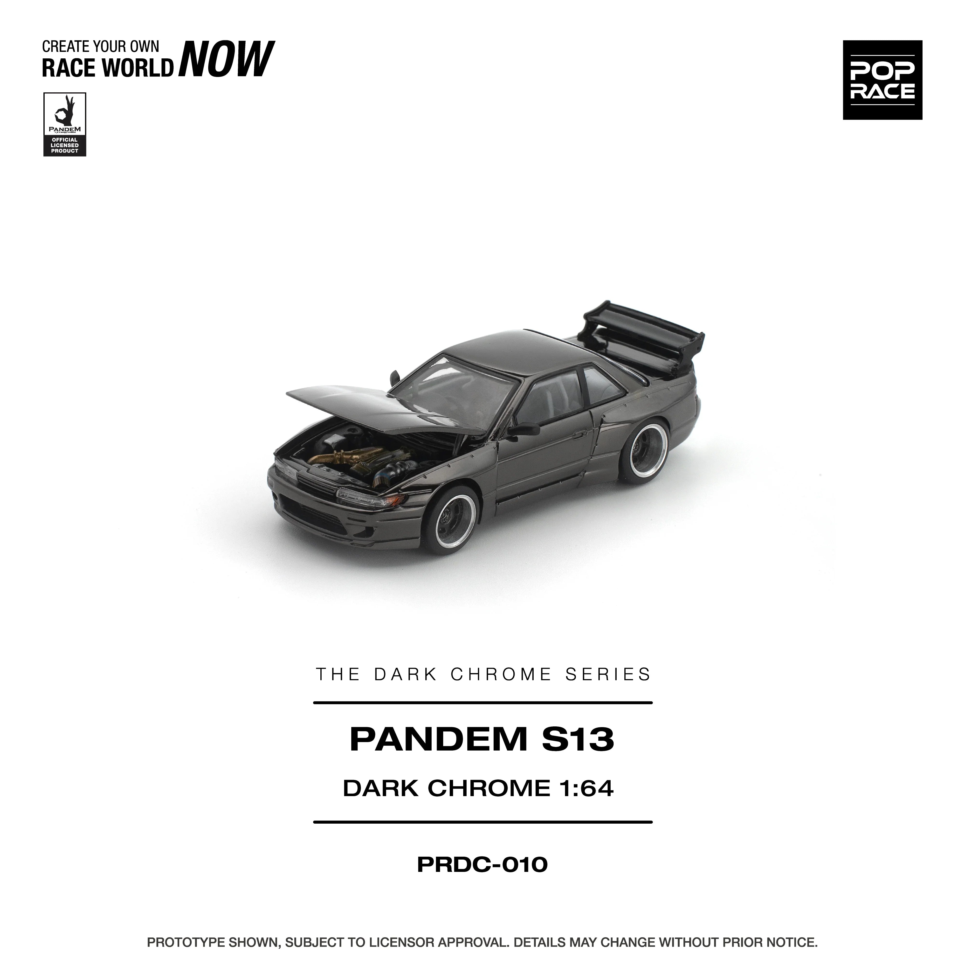 Premium scale diecast model car – *PRE-ORDER* Pandem S13, 1:64 Scale (Dark Chrome) Collectible