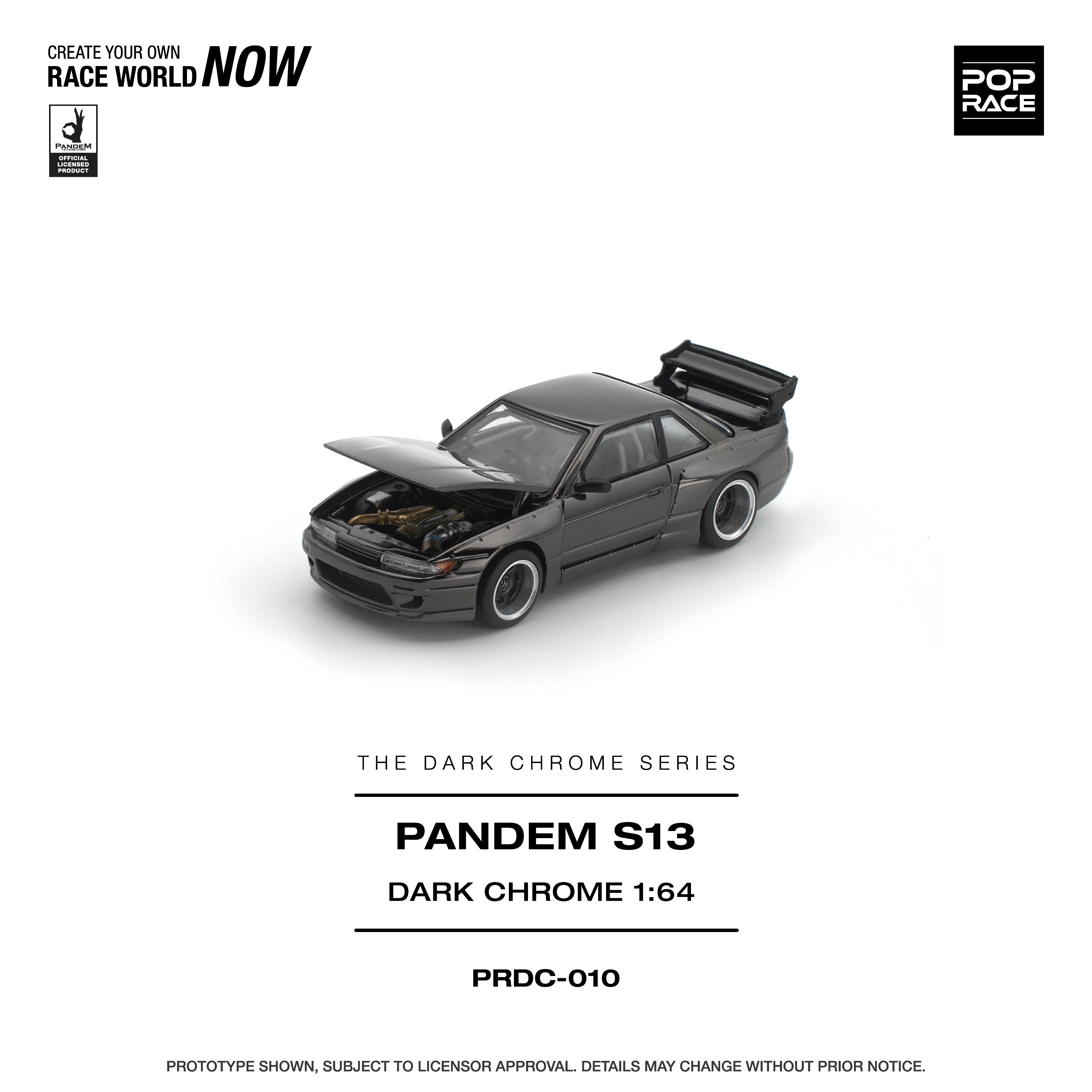 Premium scale diecast model car – *PRE-ORDER* Pandem S13, 1:64 Scale (Dark Chrome) Collectible