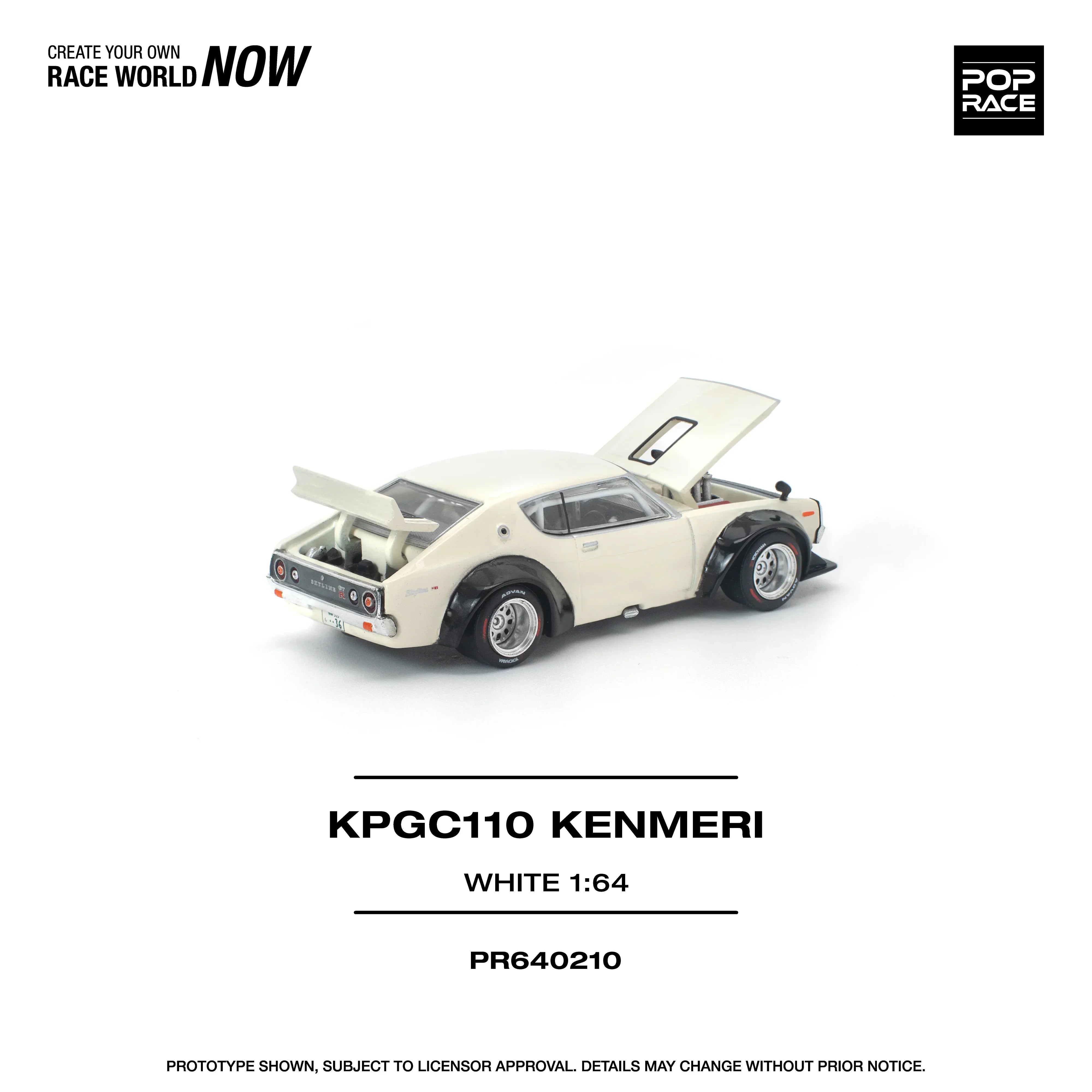 Premium scale diecast model car – *PRE-ORDER* KPGC110 Kenmeri, 1:64 Scale (White) Collectible