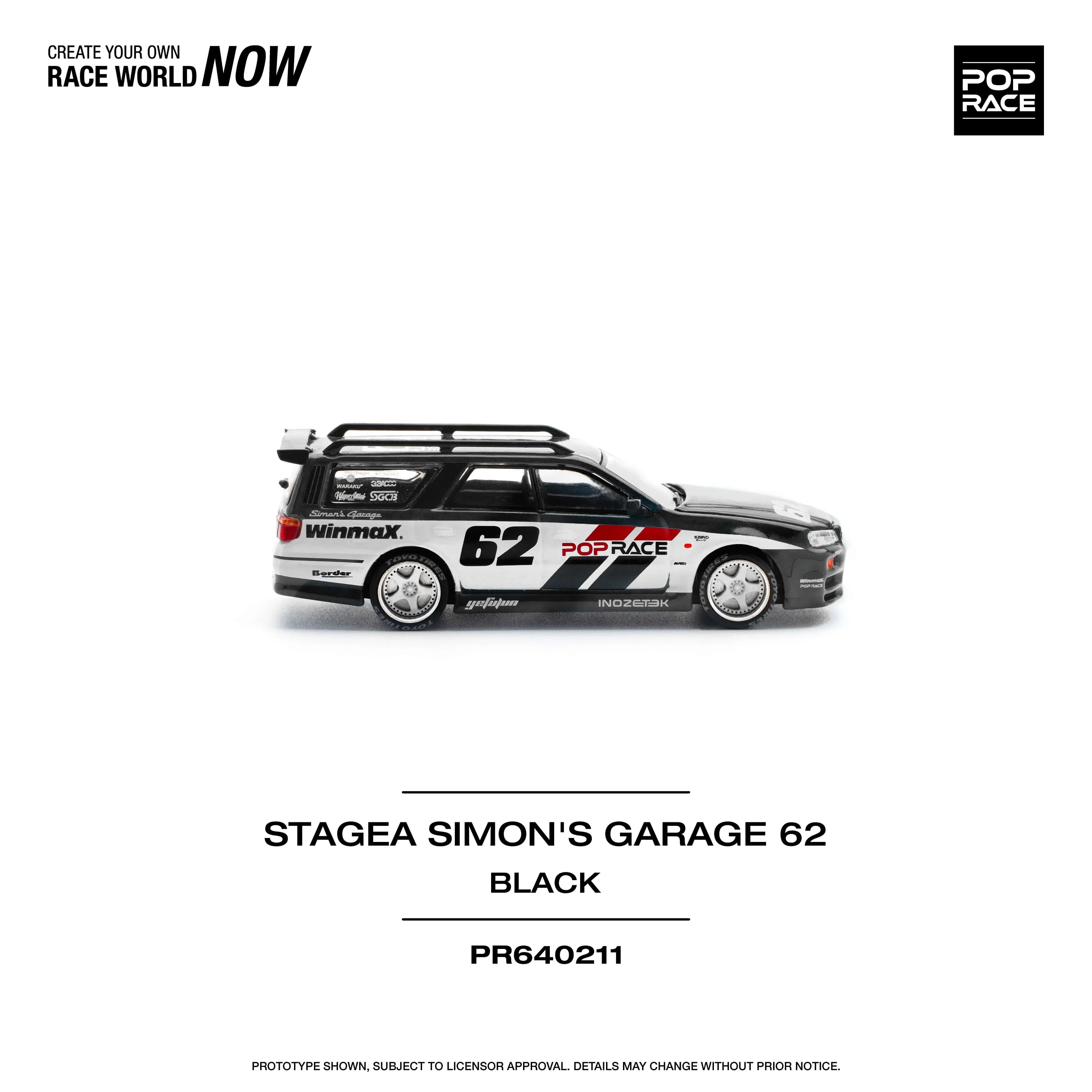 Premium scale diecast model car – Stagea Simon's Garage 62, 1:64 Scale (Black) Collectible