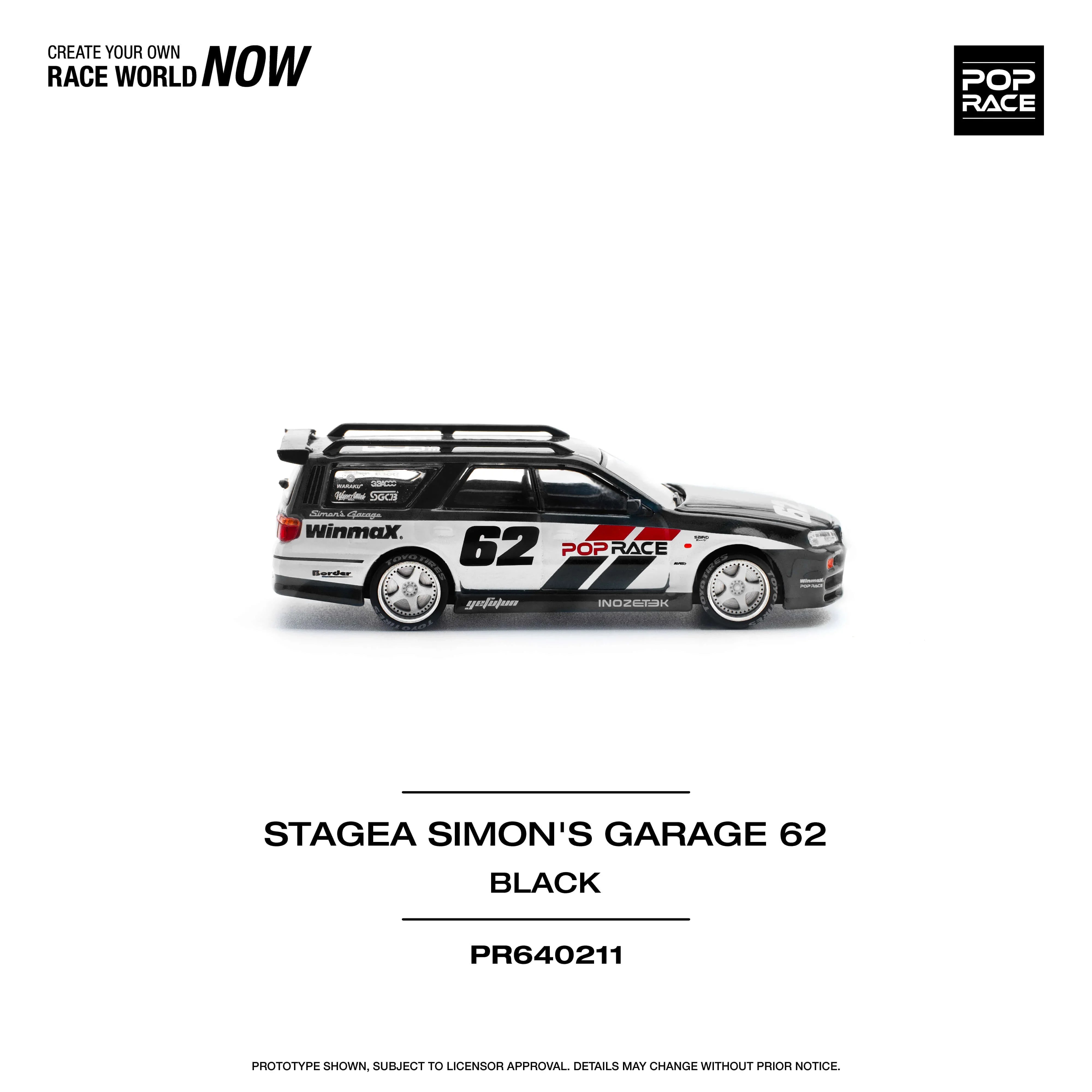 Premium scale diecast model car – Stagea Simon's Garage 62, 1:64 Scale (Black) Collectible
