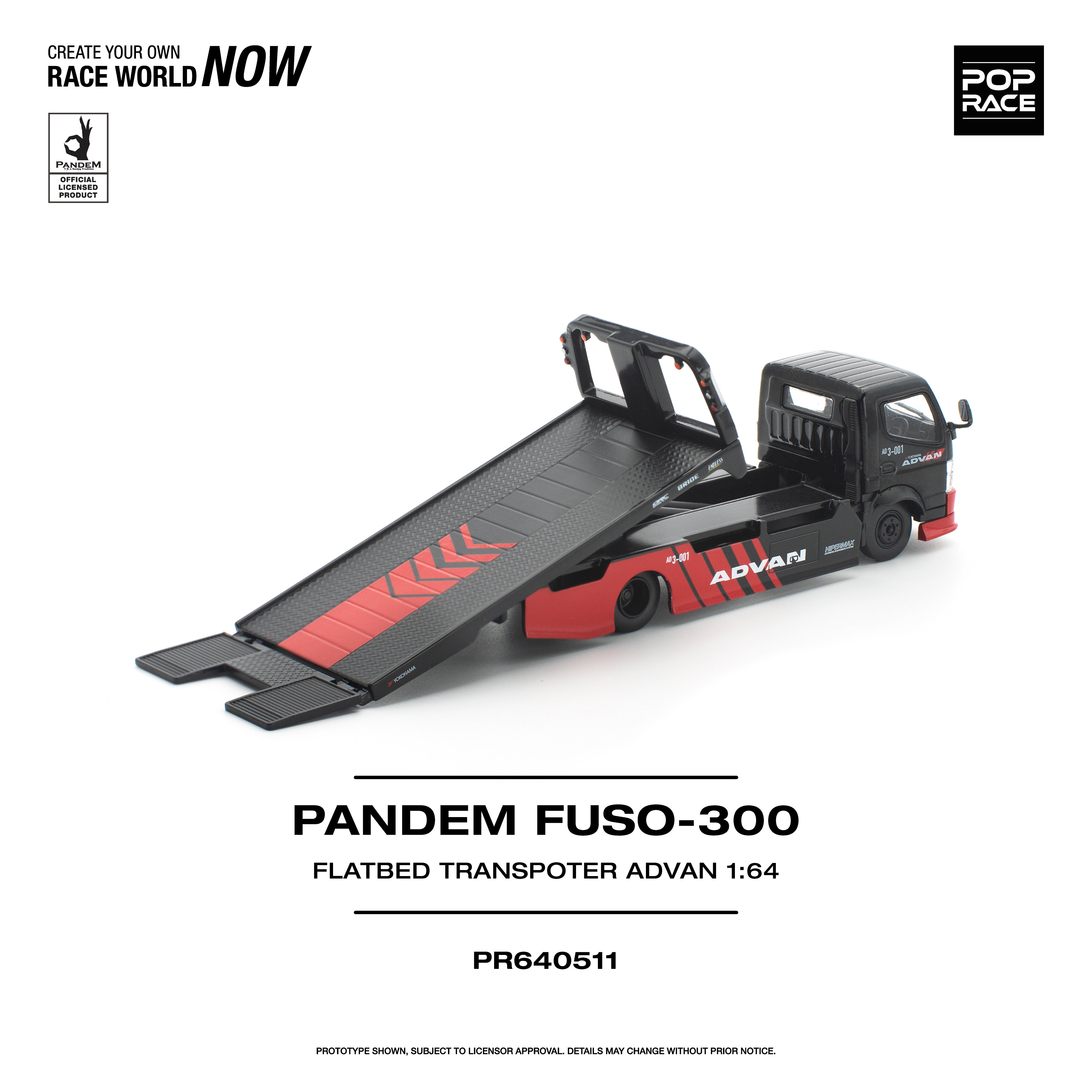 Premium scale diecast model car – *PRE-ORDER* Pandem Fuso 300 Flatbed Transporter Advan,1:64 Scale Collectible