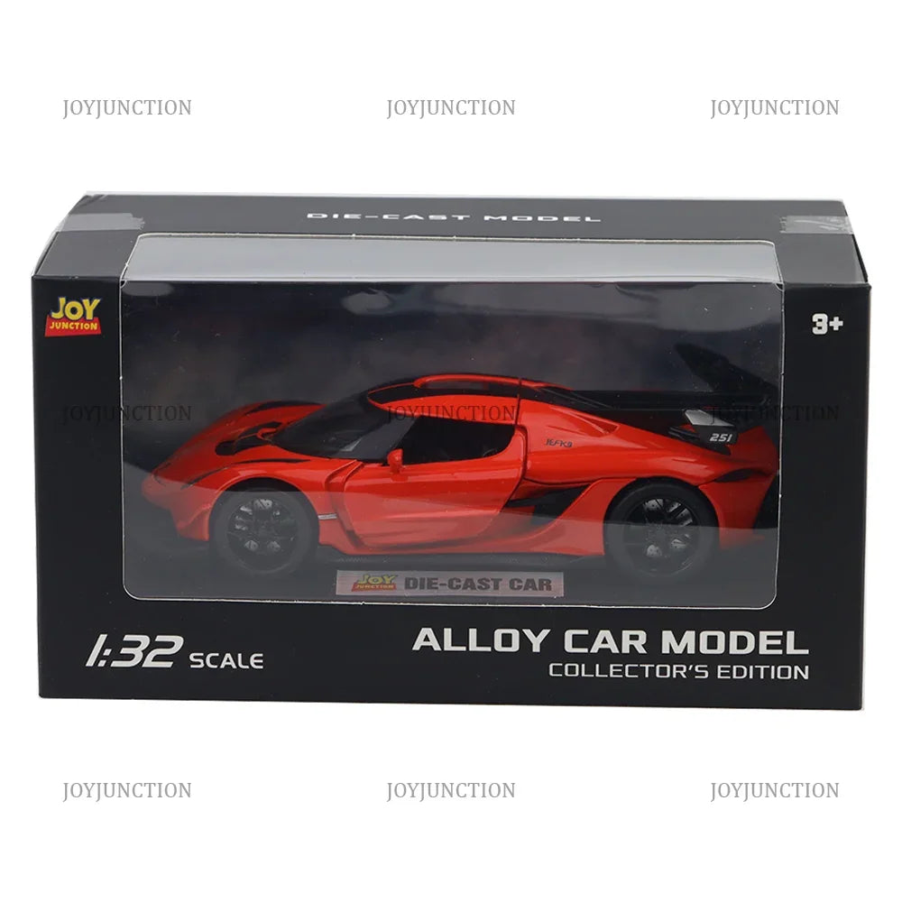 Premium scale diecast model car – Koenigsegg Jesko Pullback Toy Car - Light, Sound with Openable Doors, 1:32 Scale (Red) Collectible