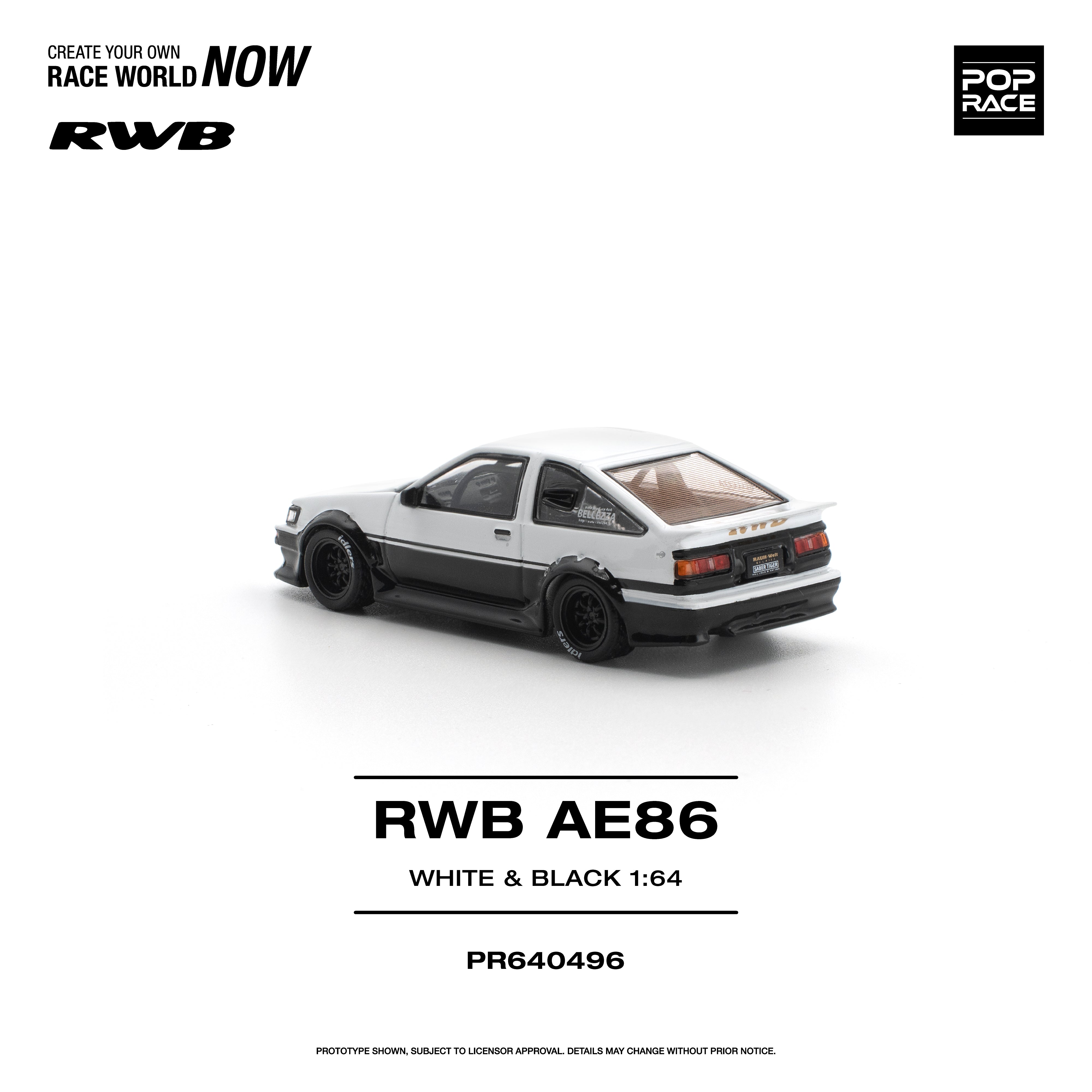 Premium scale diecast model car – *PRE-ORDER* RWB AE86, 1:64 Scale (White Black) Collectible
