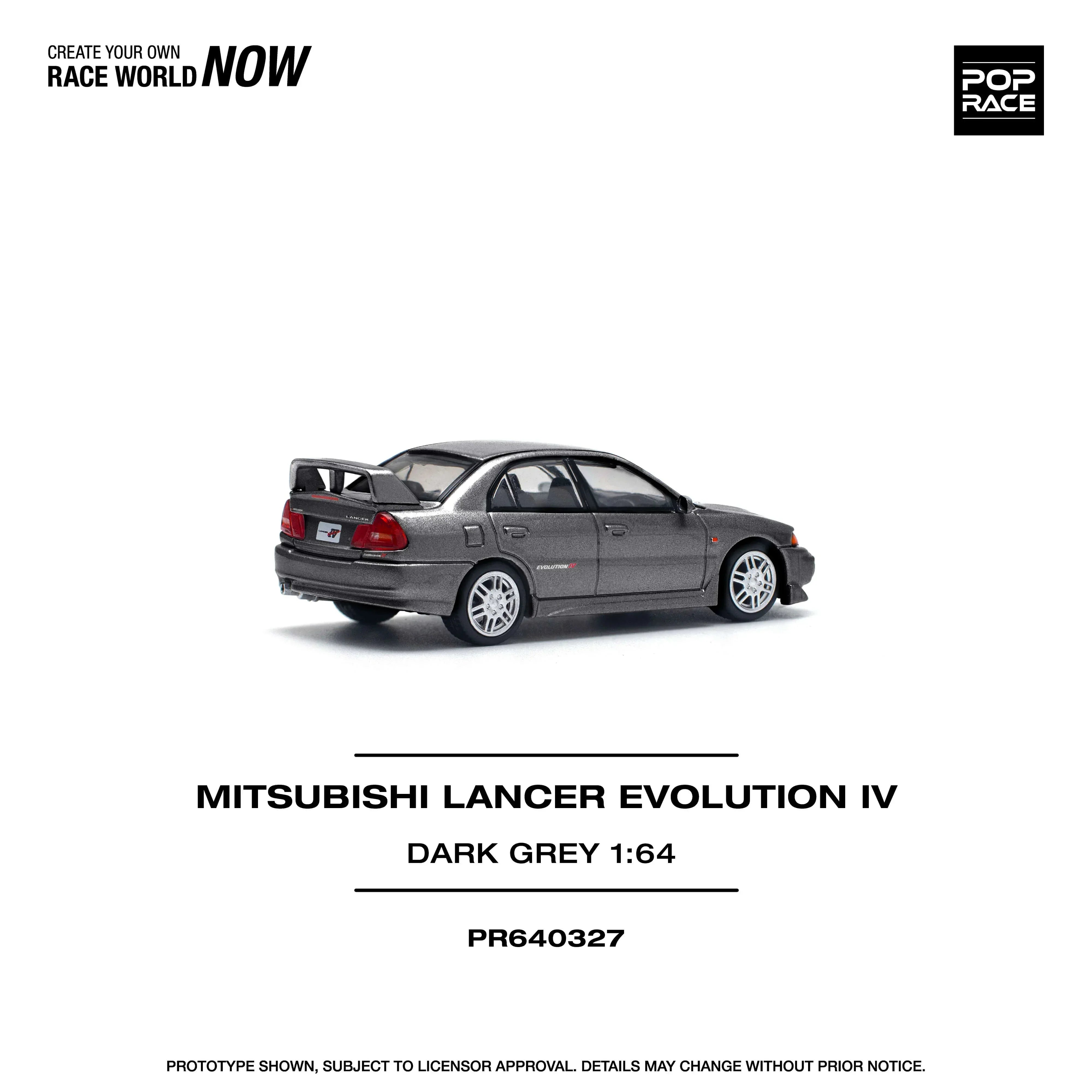 Premium scale diecast model car – Mitsubishi Lancer Evolution IV Dark Grey, 1:64 Scale (Grey) Collectible
