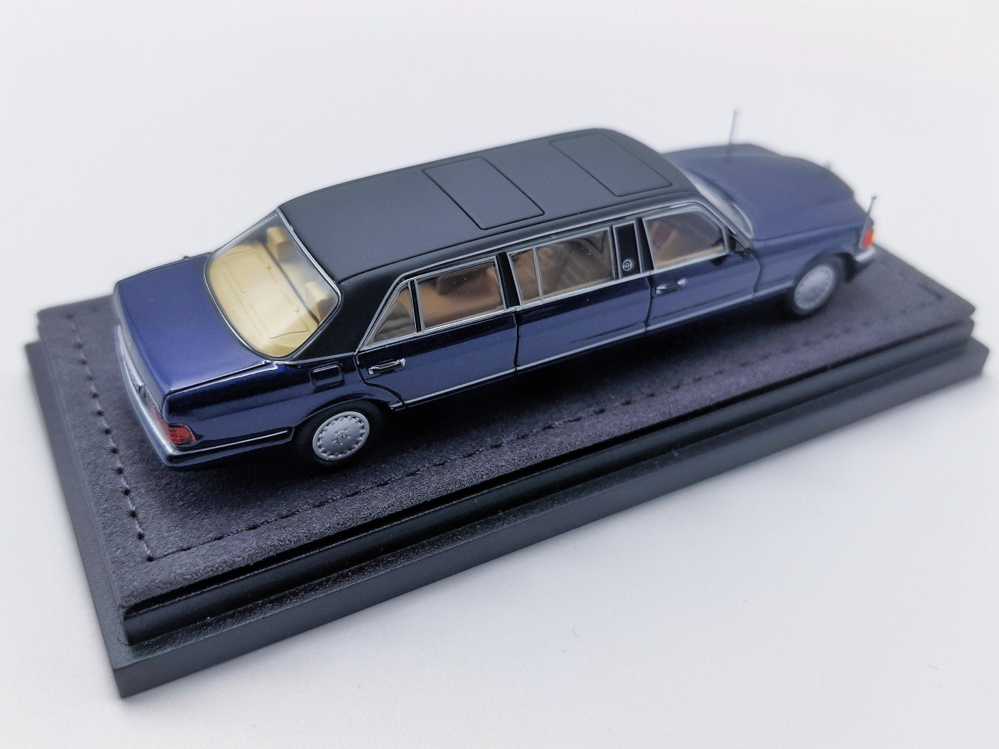 Premium scale diecast model car – *HEC 2026* Mercedes S-Class W126 44" Limosine Trasco 1000SEL, 1:64 Scale (Blue) Collectible