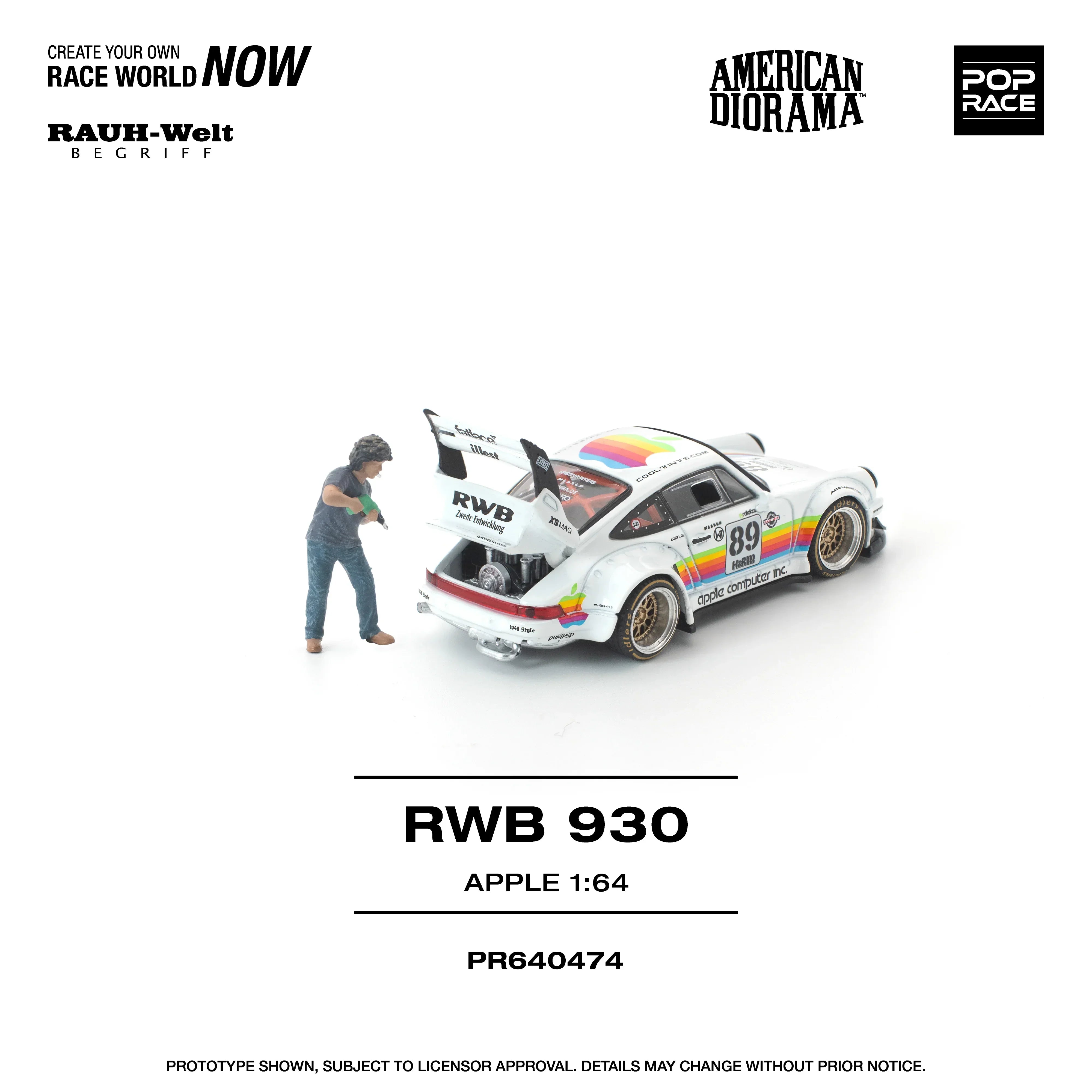 Premium scale diecast model car – *PRE-ORDER* RWB 930 Apple With Figure, 1:64 Scale Collectible