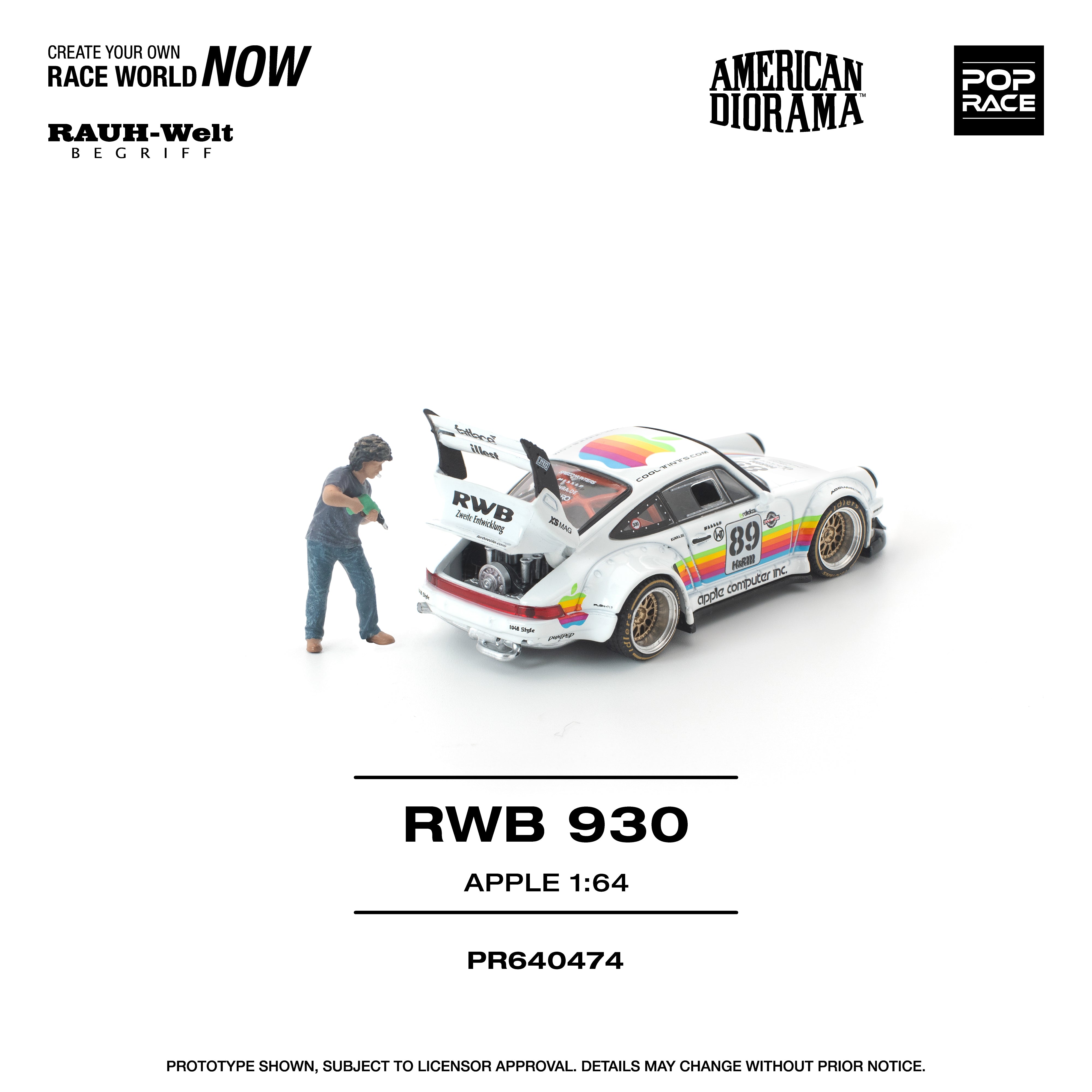 Premium scale diecast model car – *PRE-ORDER* RWB 930 Apple With Figure, 1:64 Scale Collectible