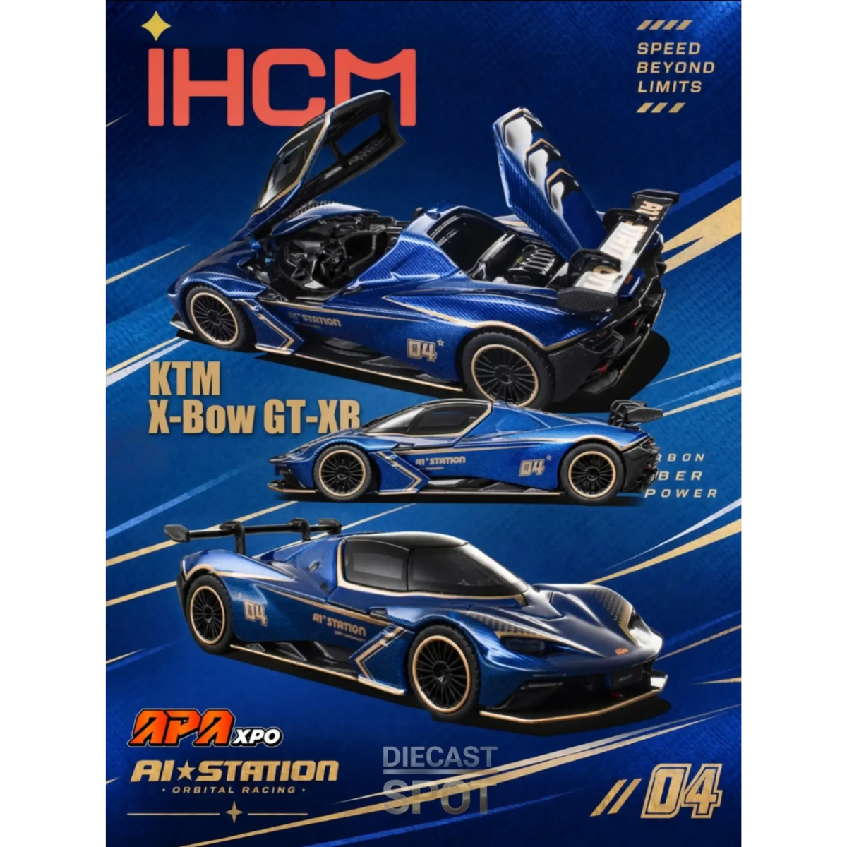 *APAXPO 2026* KTM X-BOW GT-XR #04 Carbon Blue with Gold Details, 1:64 Scale